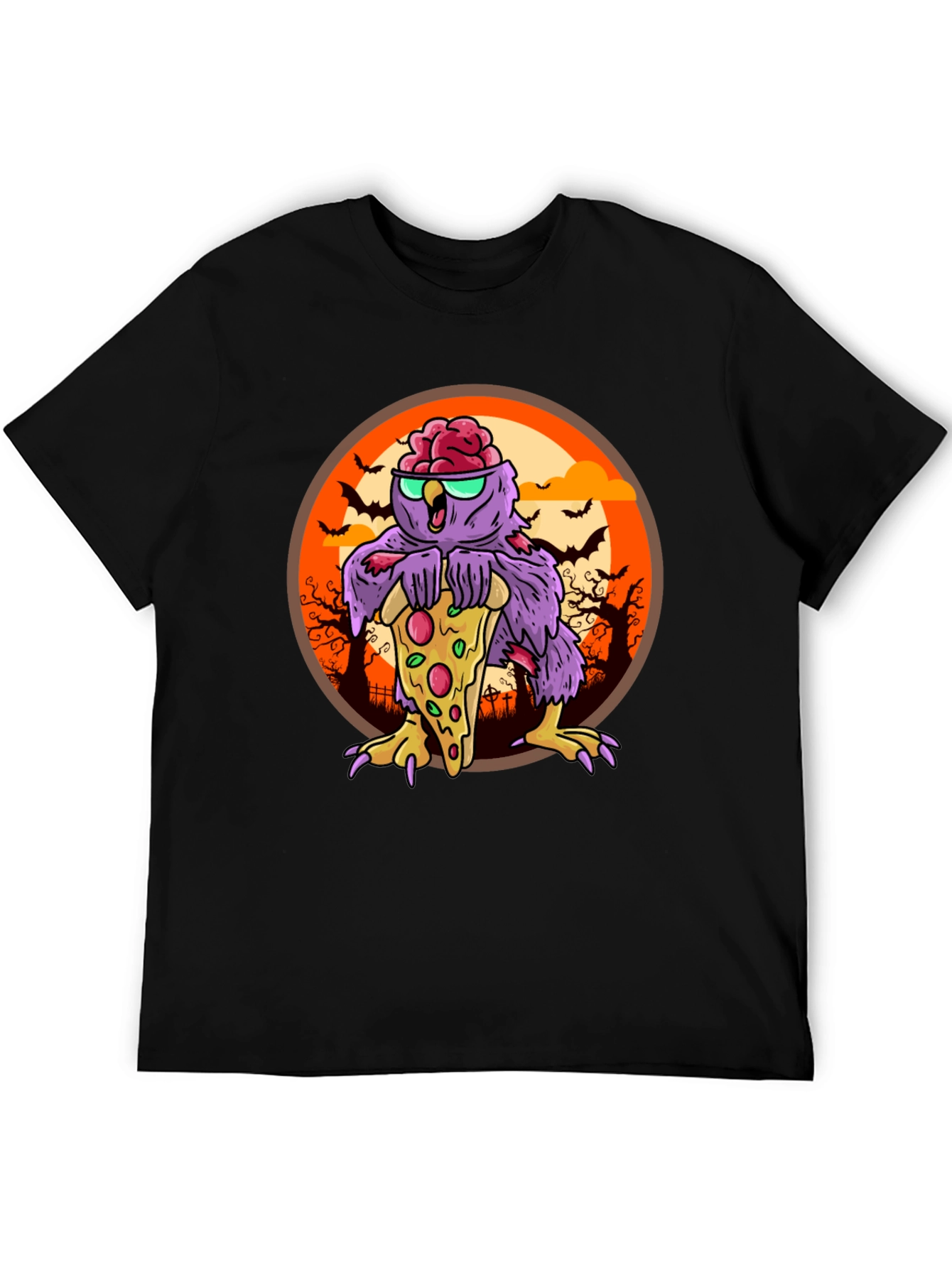 Zombie Owl Pizza Lover T-Shirt - Halloween Ready!