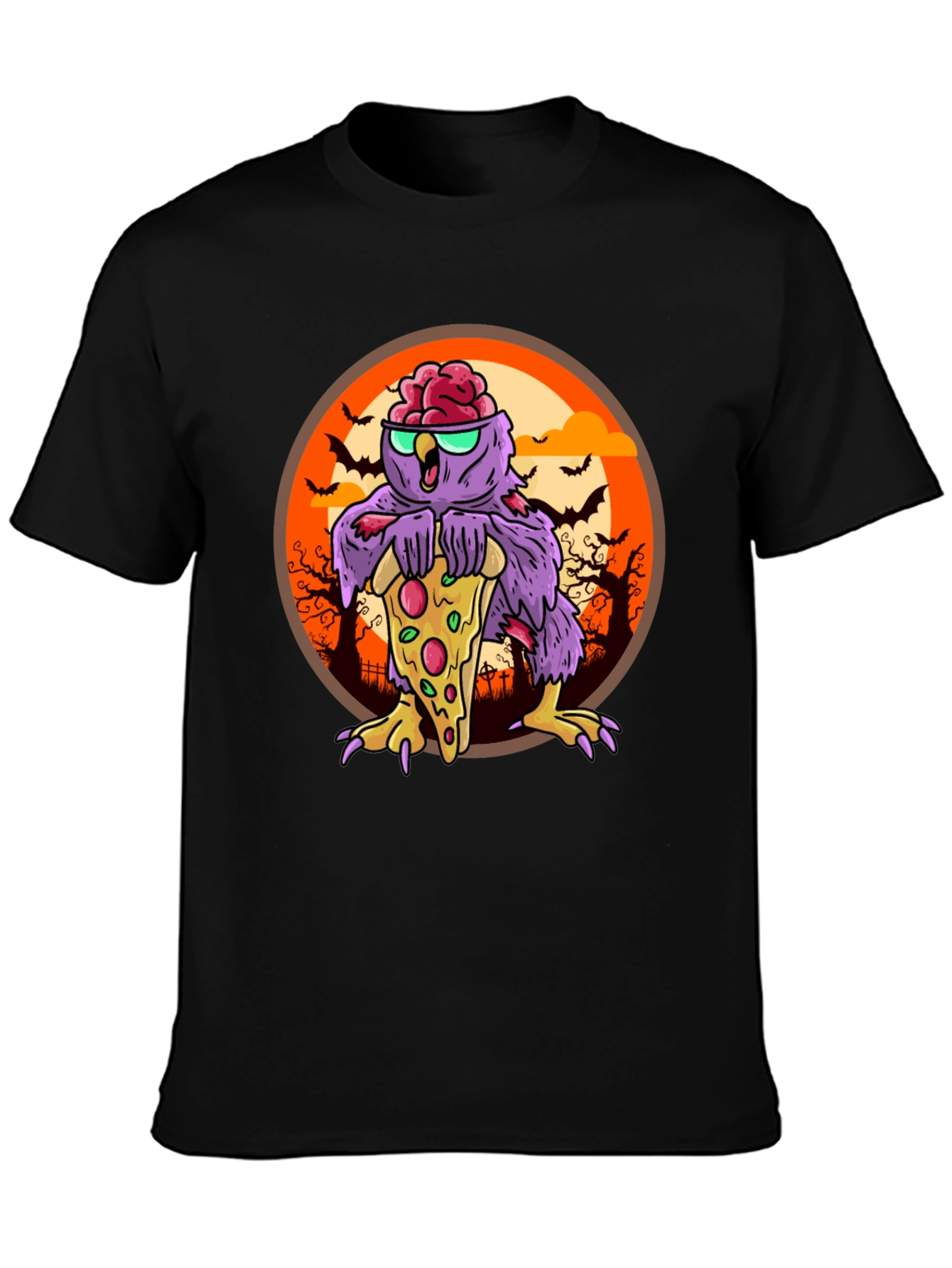 Zombie Owl Pizza Lover T-Shirt - Halloween Ready!