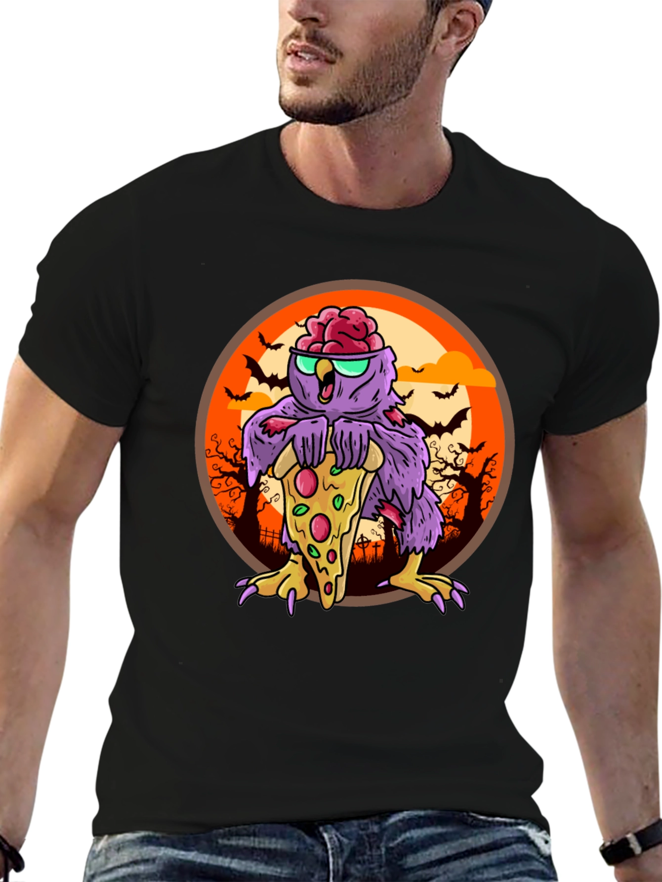 Zombie Owl Pizza Lover T-Shirt - Halloween Ready!