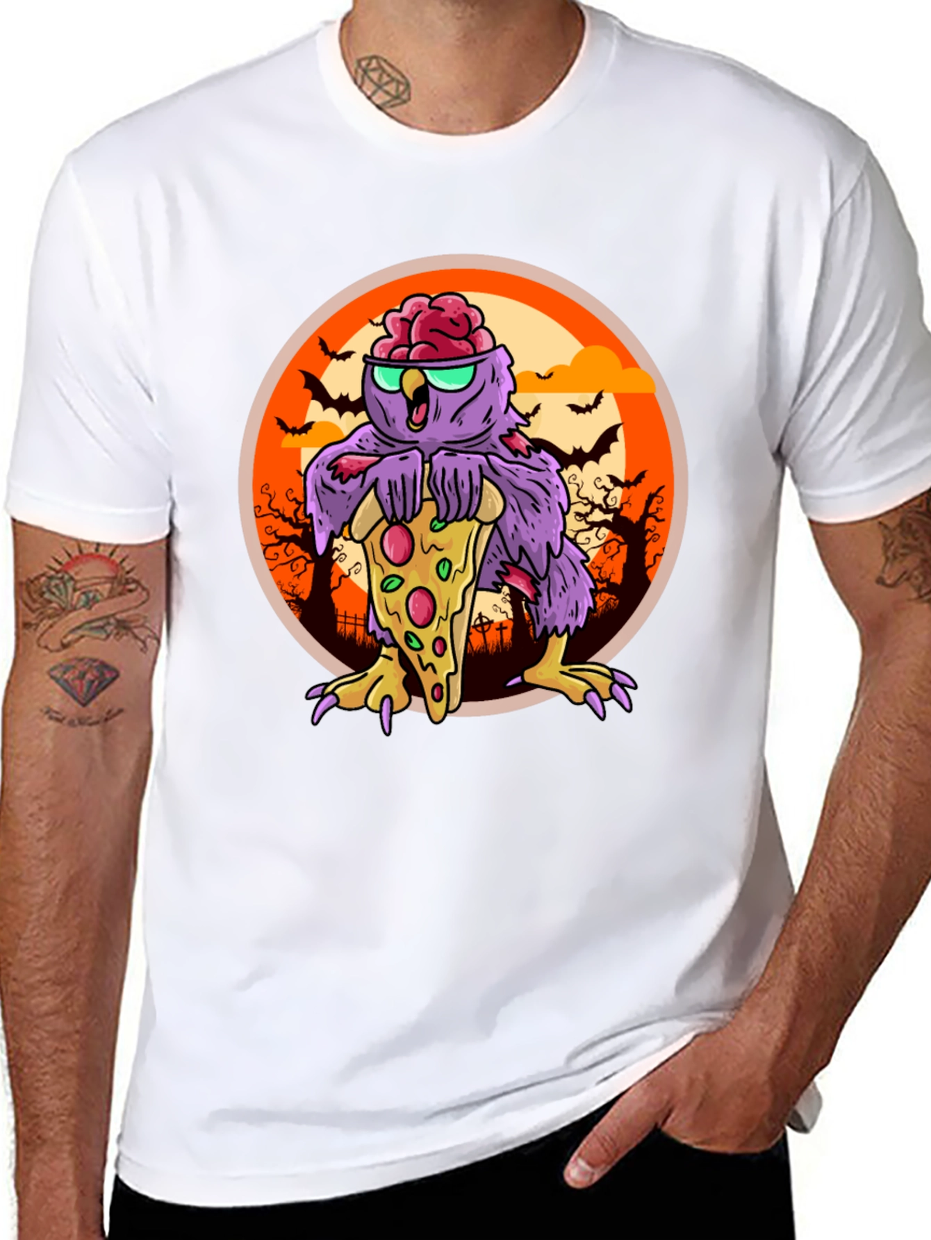 Zombie Owl Pizza Lover T-Shirt - Halloween Ready!