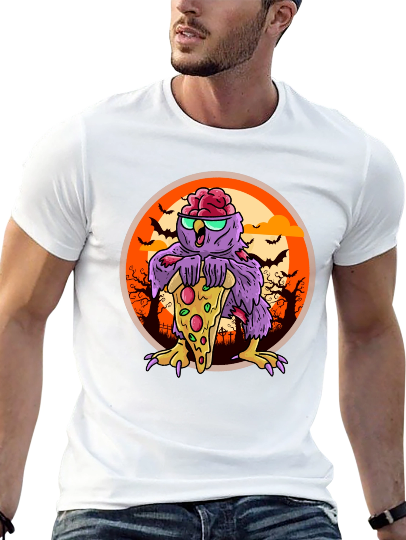 Zombie Owl Pizza Lover T-Shirt - Halloween Ready!