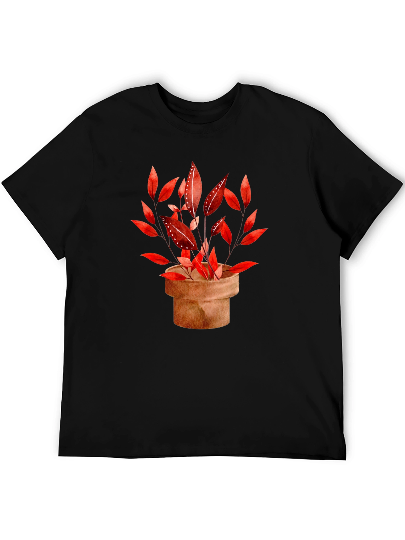 Potted Red Leaf Plant Black T-Shirt