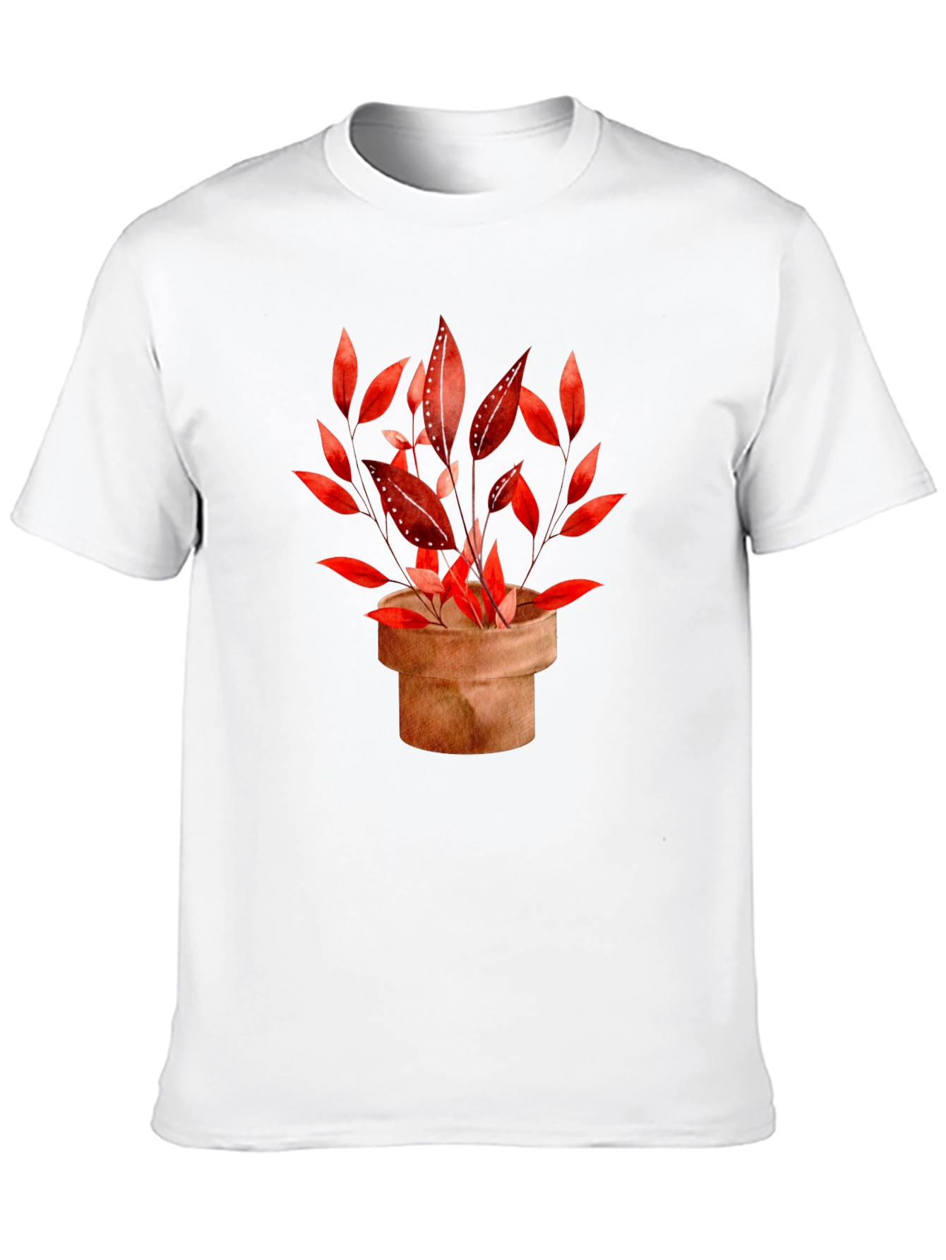 Potted Red Leaf Plant Black T-Shirt