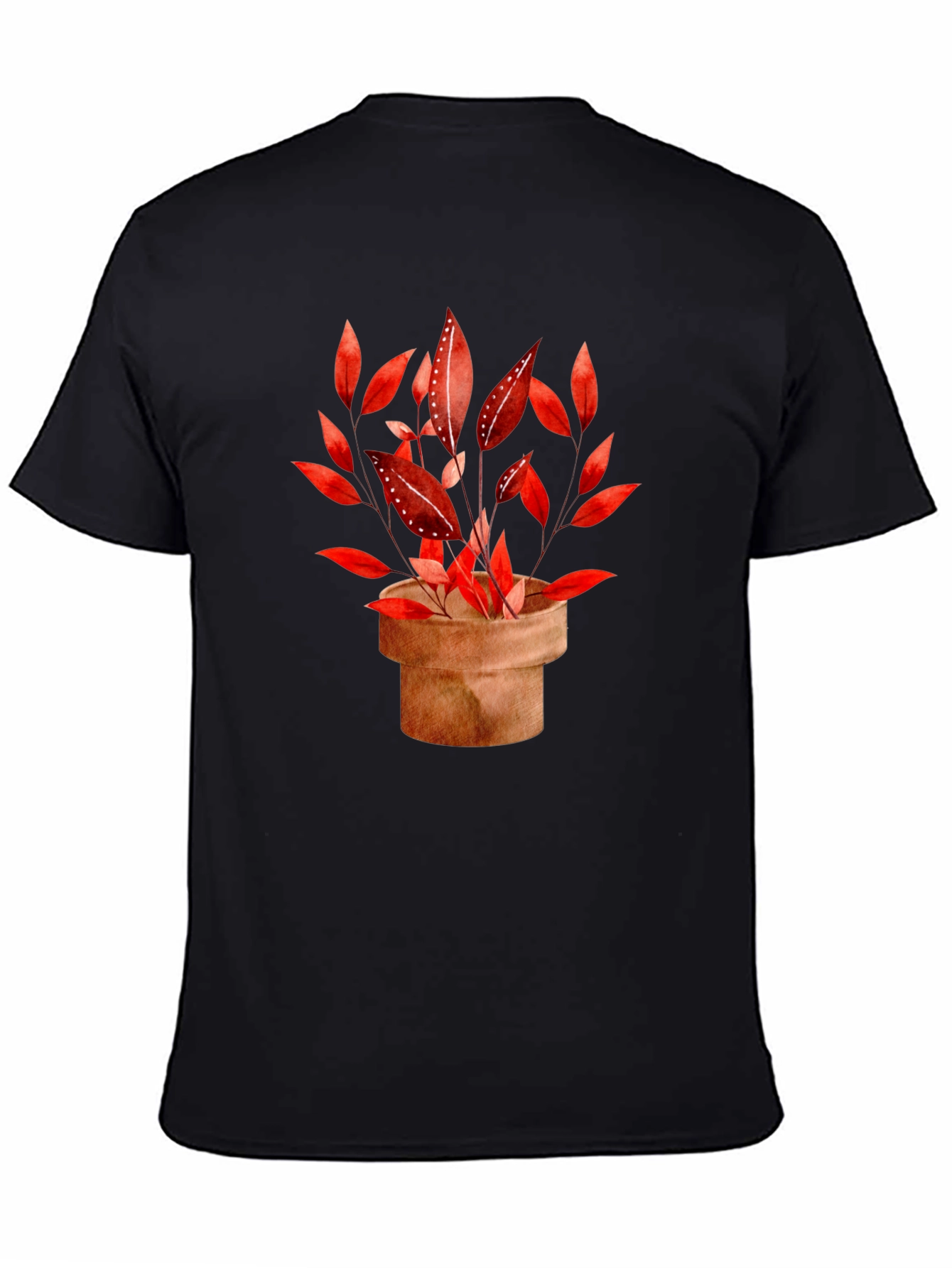 Potted Red Leaf Plant Black T-Shirt