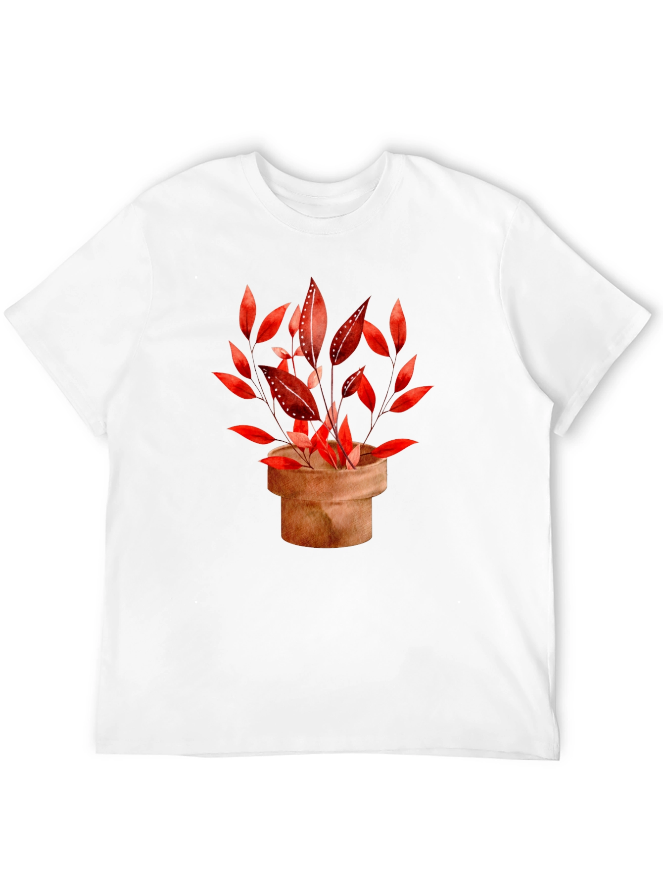 Potted Red Leaf Plant Black T-Shirt