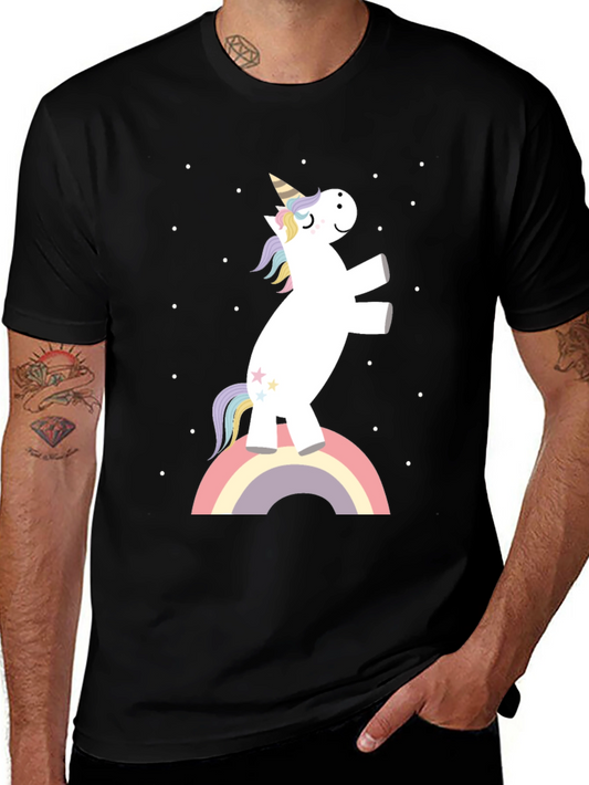 Unicorn Rainbow Graphic Tee - Black Cotton Blend