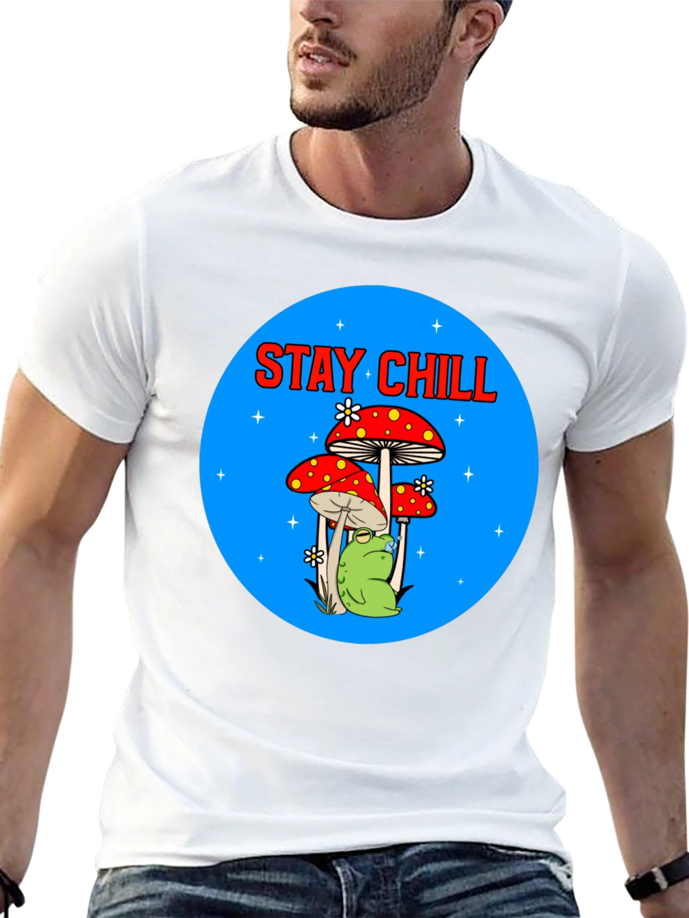 Stay Chill Frog Mushroom Graphic Tee
