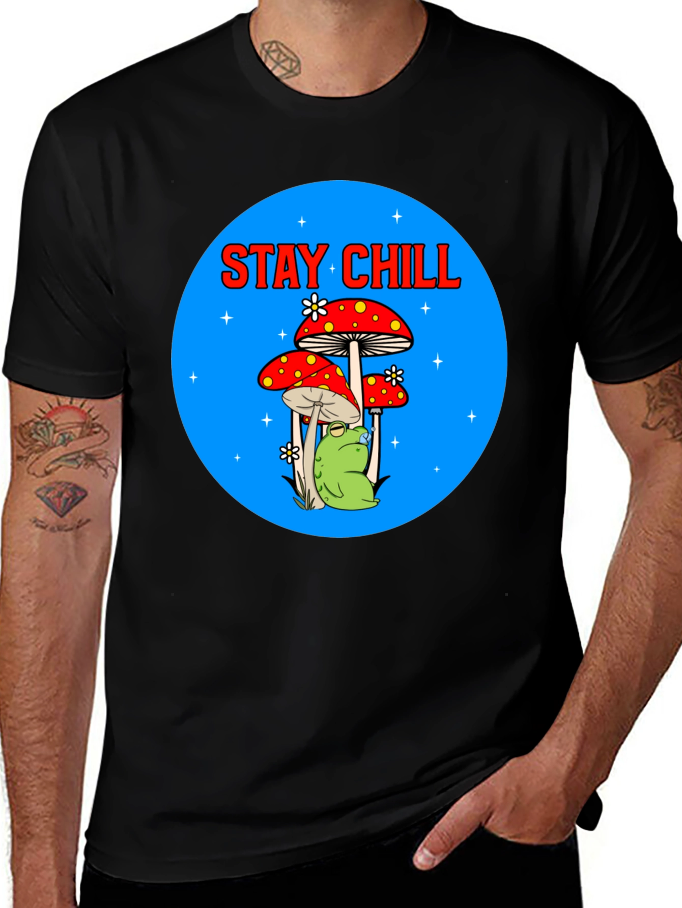 Stay Chill Frog Mushroom Graphic Tee