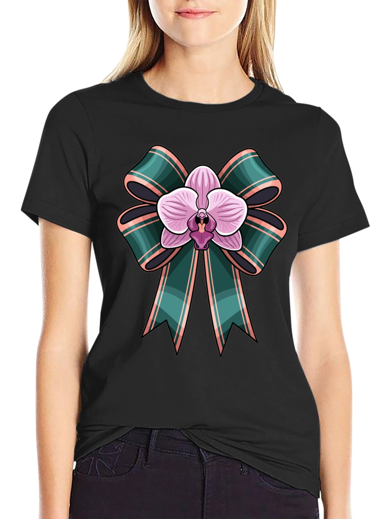 Orchid Bow Graphic Tee - Stylish Casual Wear
