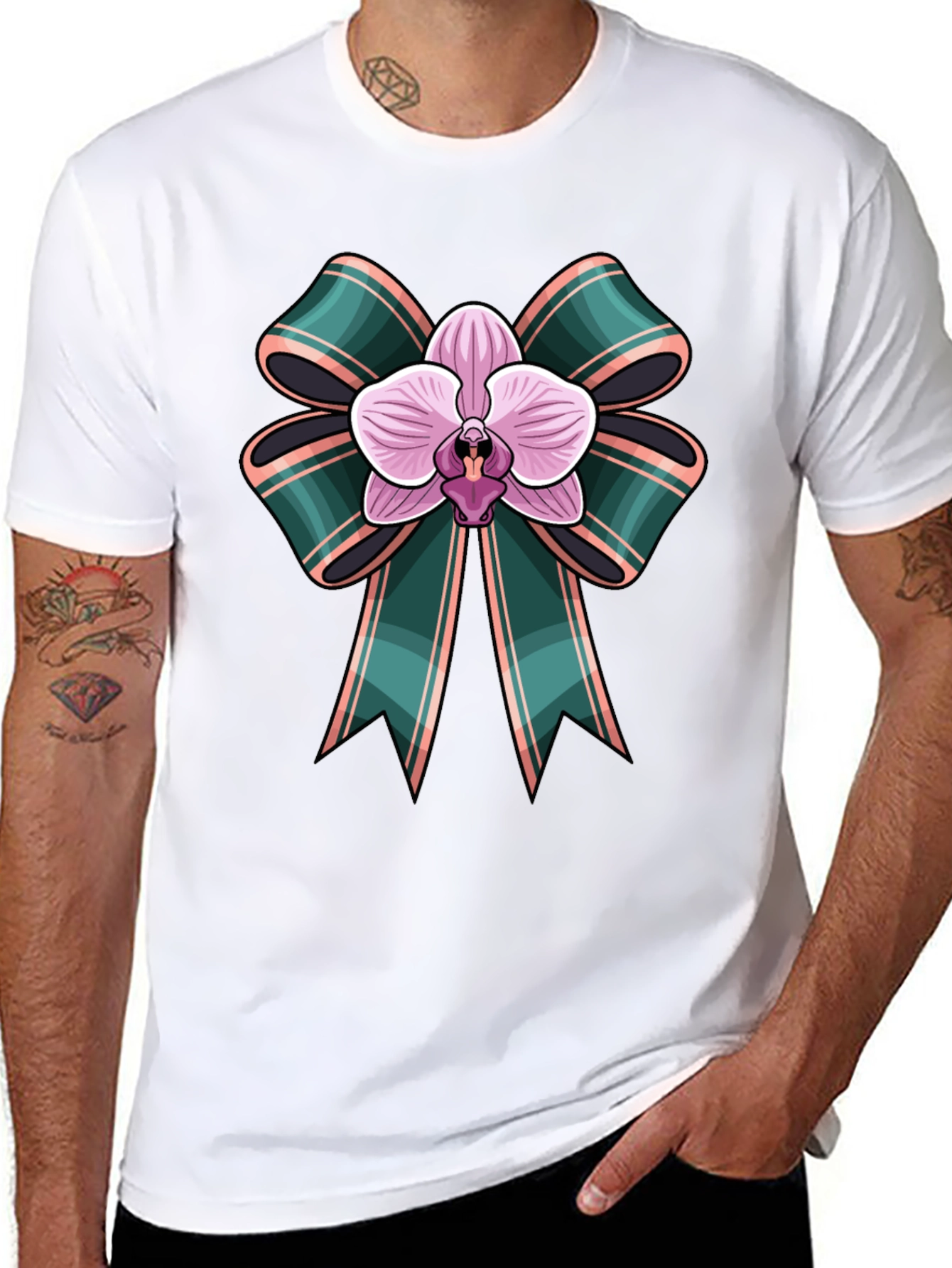 Orchid Bow Graphic Tee - Stylish Casual Wear