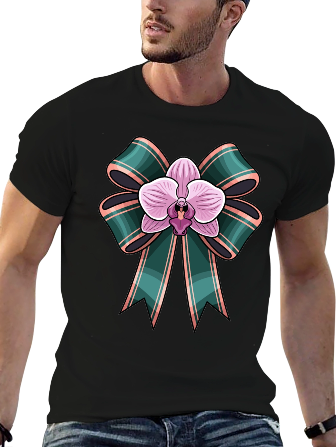 Orchid Bow Graphic Tee - Stylish Casual Wear