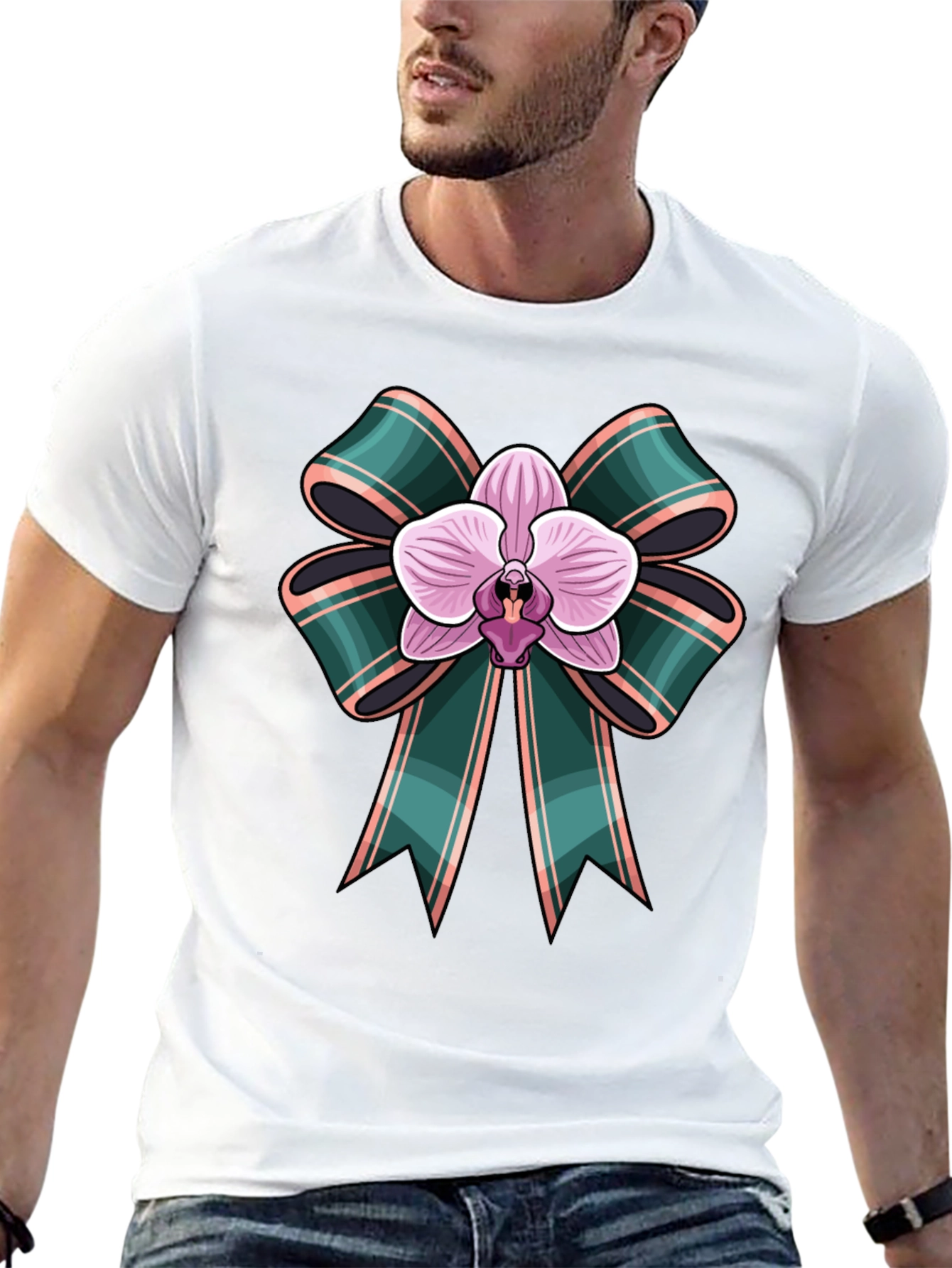 Orchid Bow Graphic Tee - Stylish Casual Wear