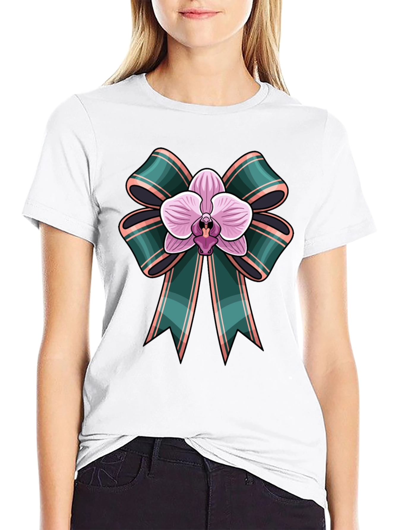 Orchid Bow Graphic Tee - Stylish Casual Wear