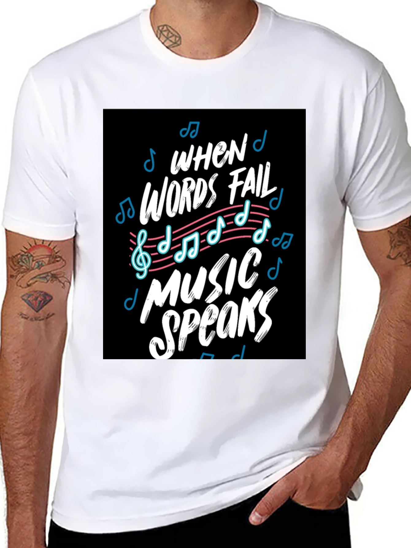 When Words Fail Music Speaks Black Graphic Tee