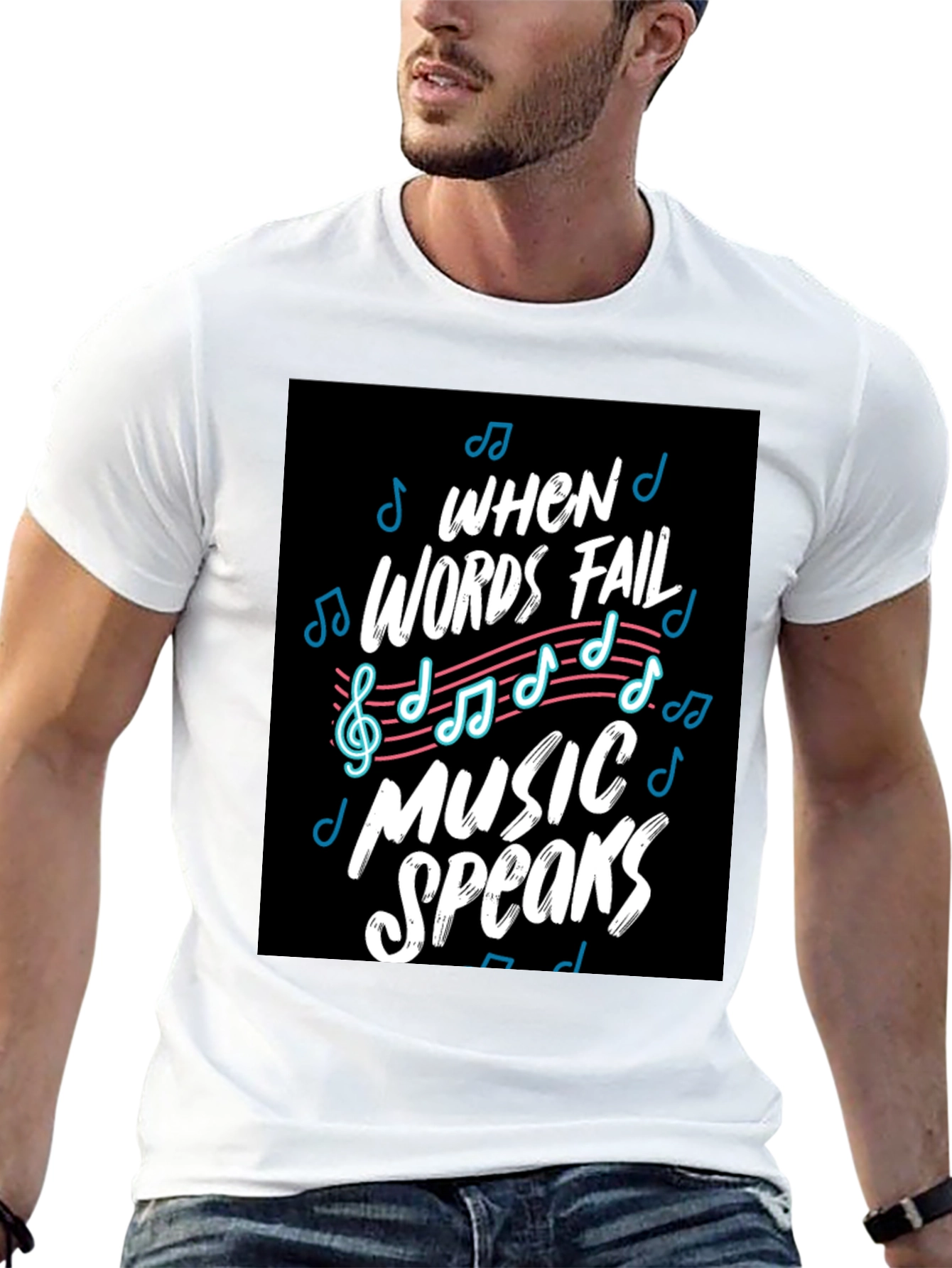When Words Fail Music Speaks Black Graphic Tee