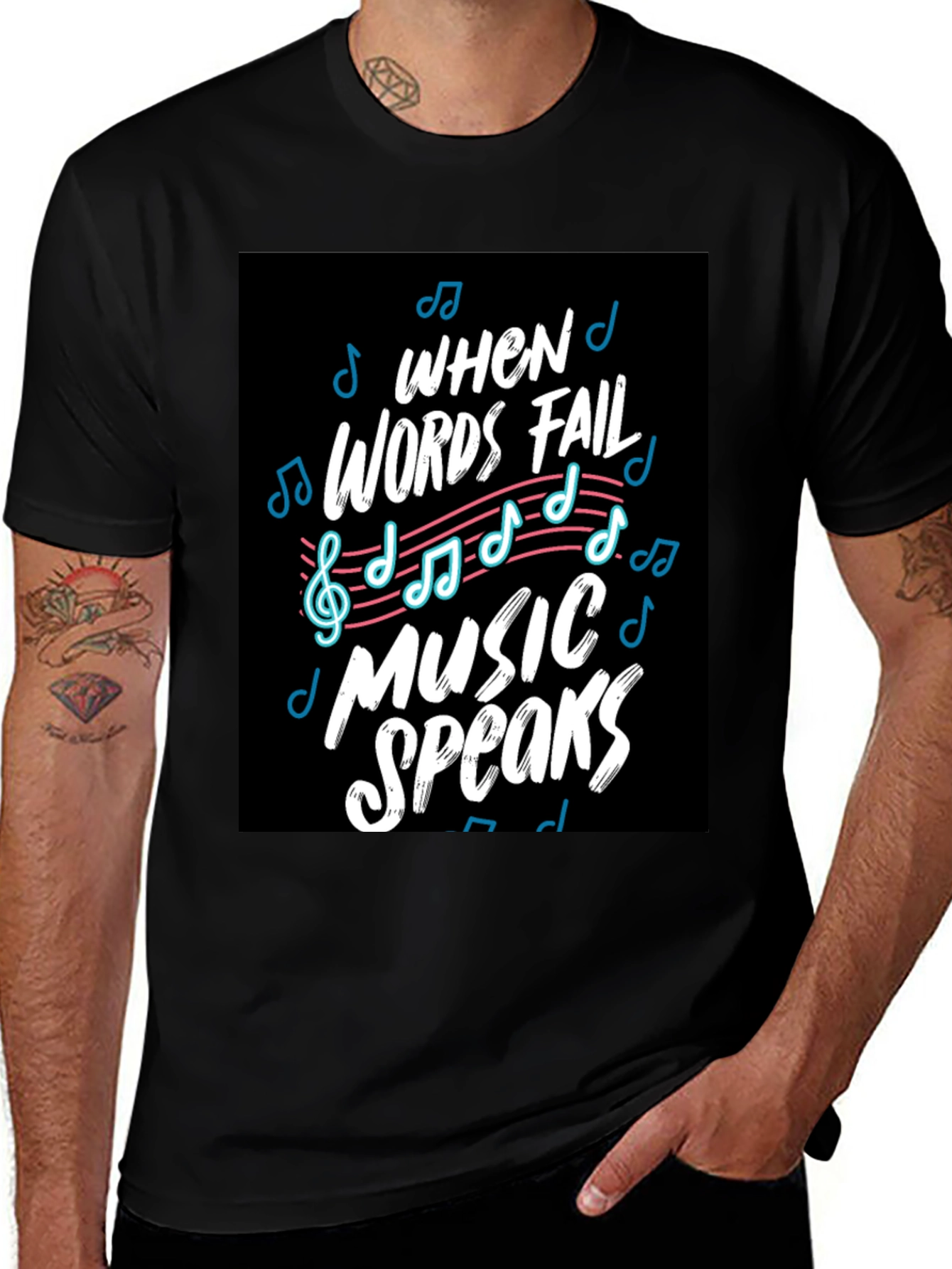 When Words Fail Music Speaks Black Graphic Tee