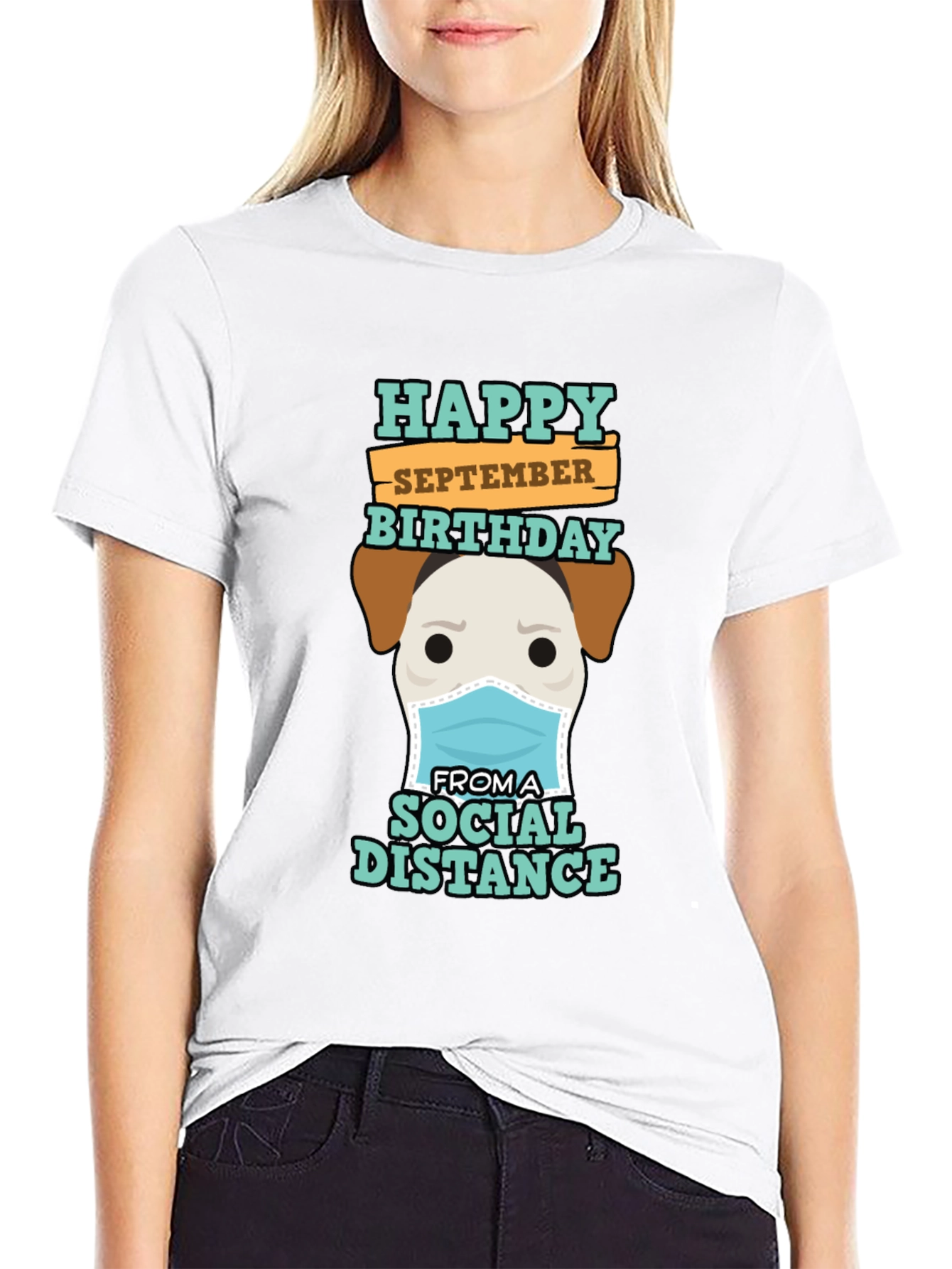 Funny September Birthday Social Distance Dog T-Shirt