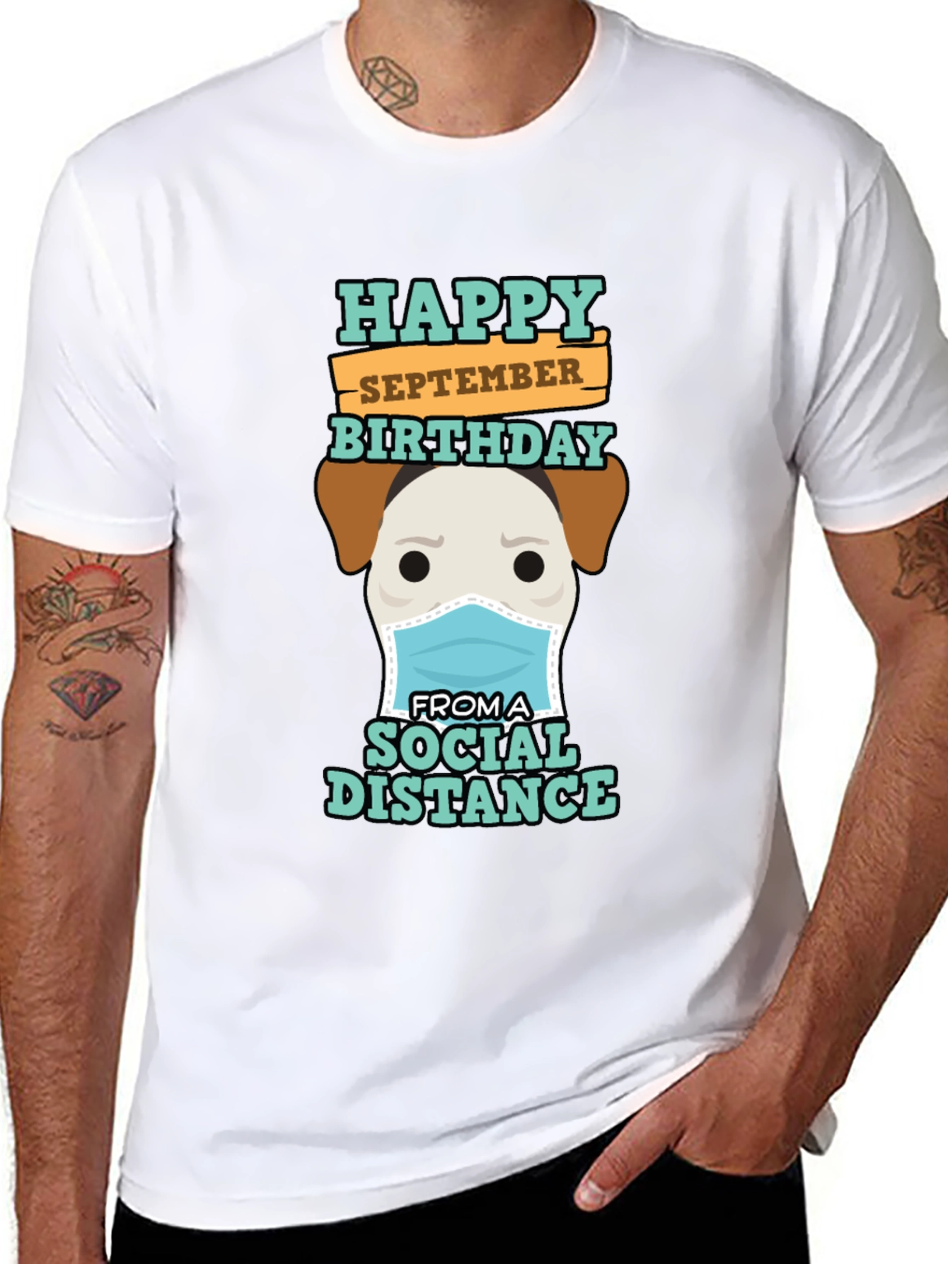 Funny September Birthday Social Distance Dog T-Shirt
