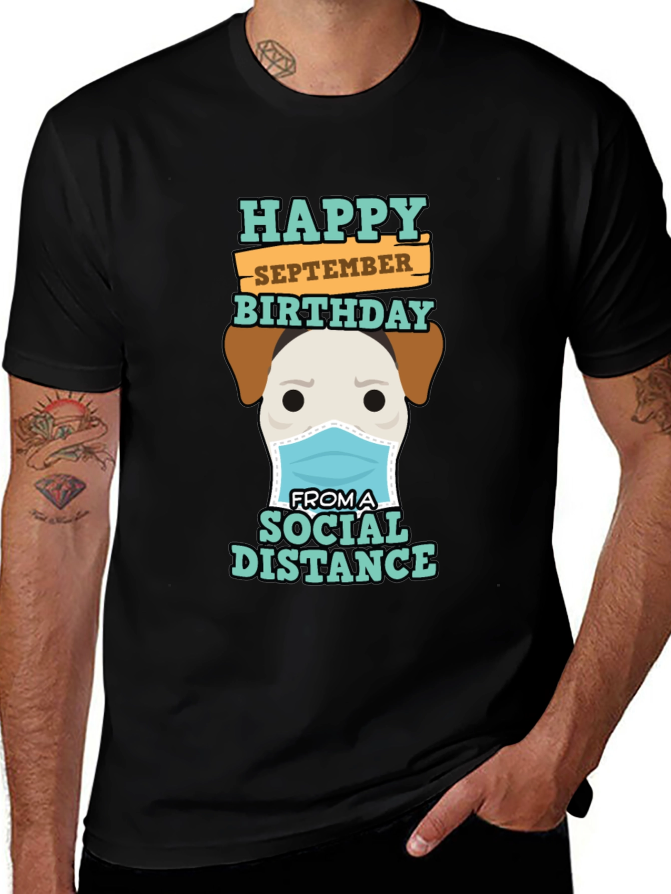 Funny September Birthday Social Distance Dog T-Shirt