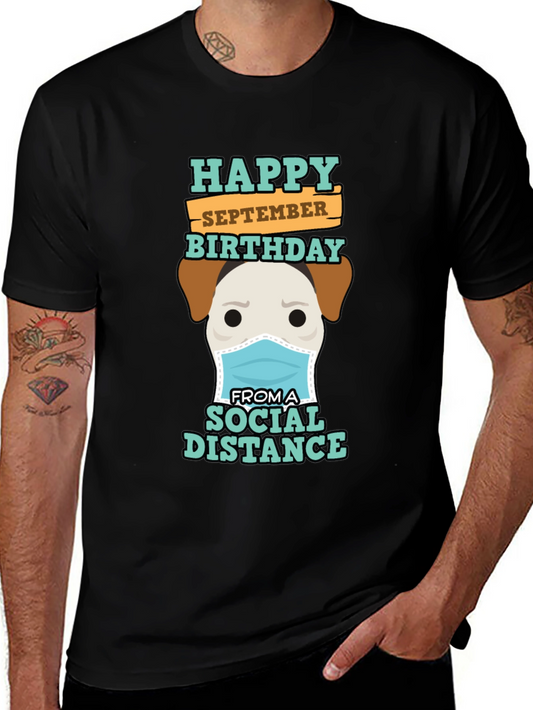 Funny September Birthday Social Distance Dog T-Shirt