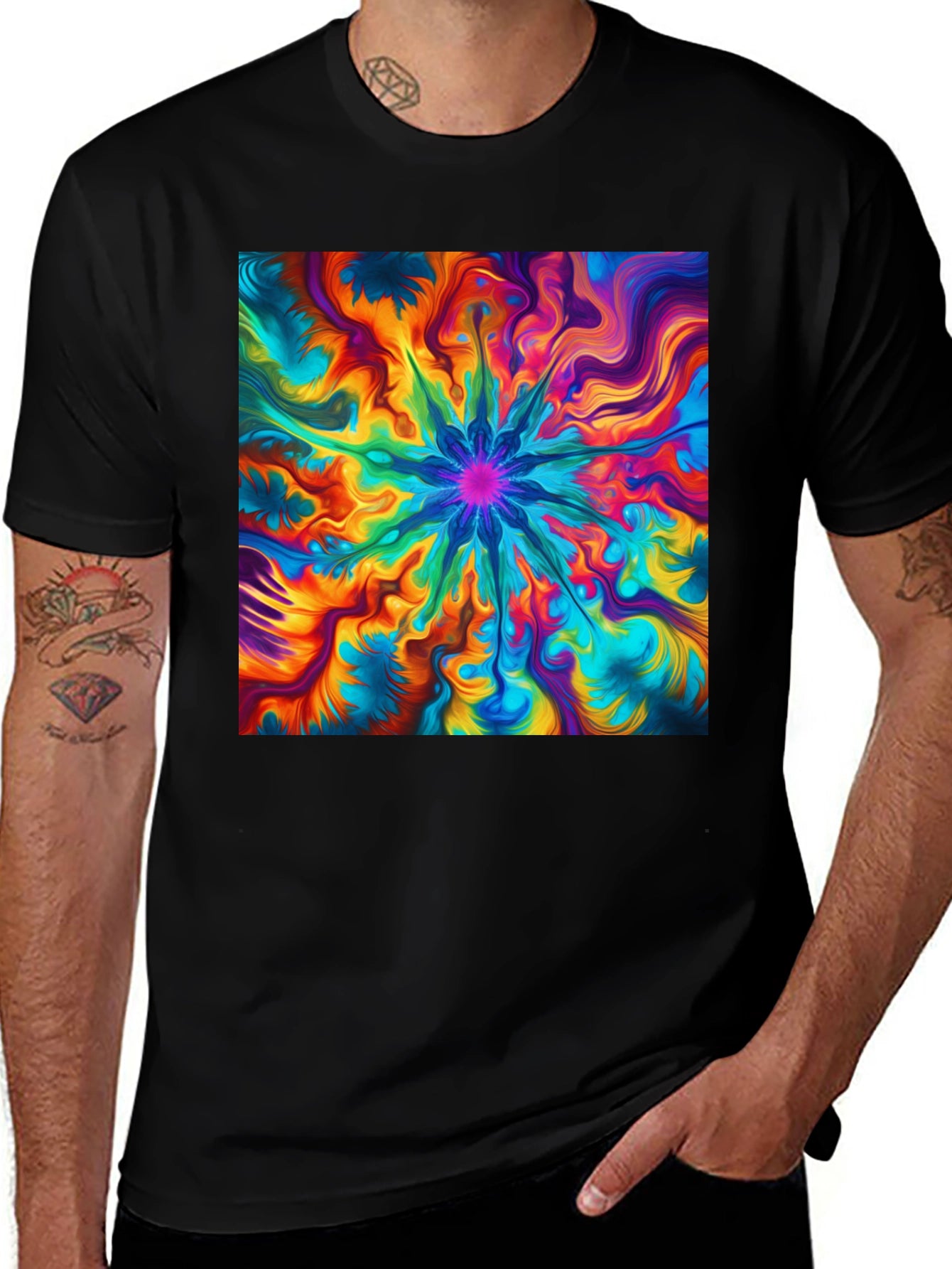 Vibrant Abstract Art Black T-Shirt