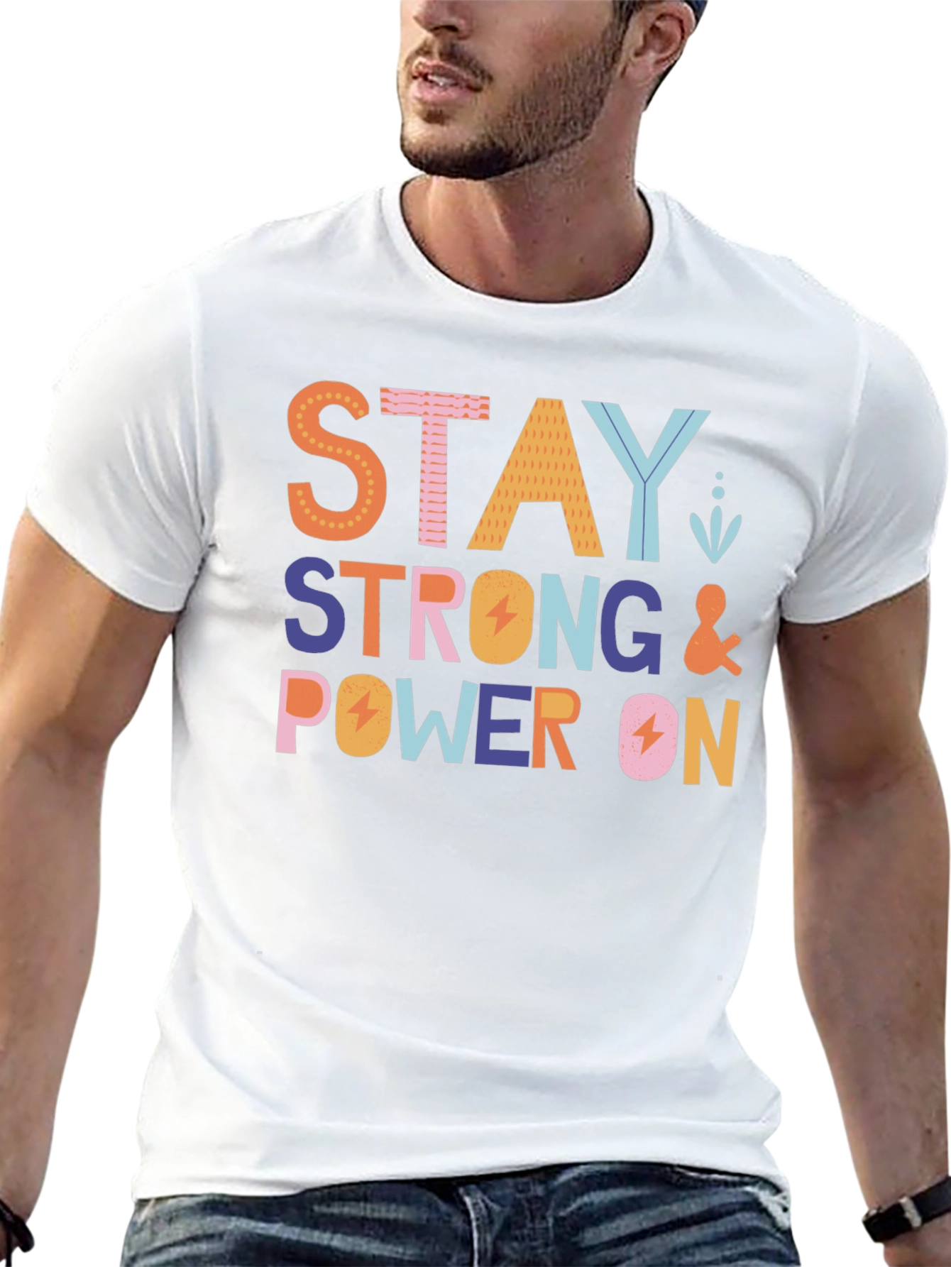 Stay Strong & Power On Black Graphic Tee