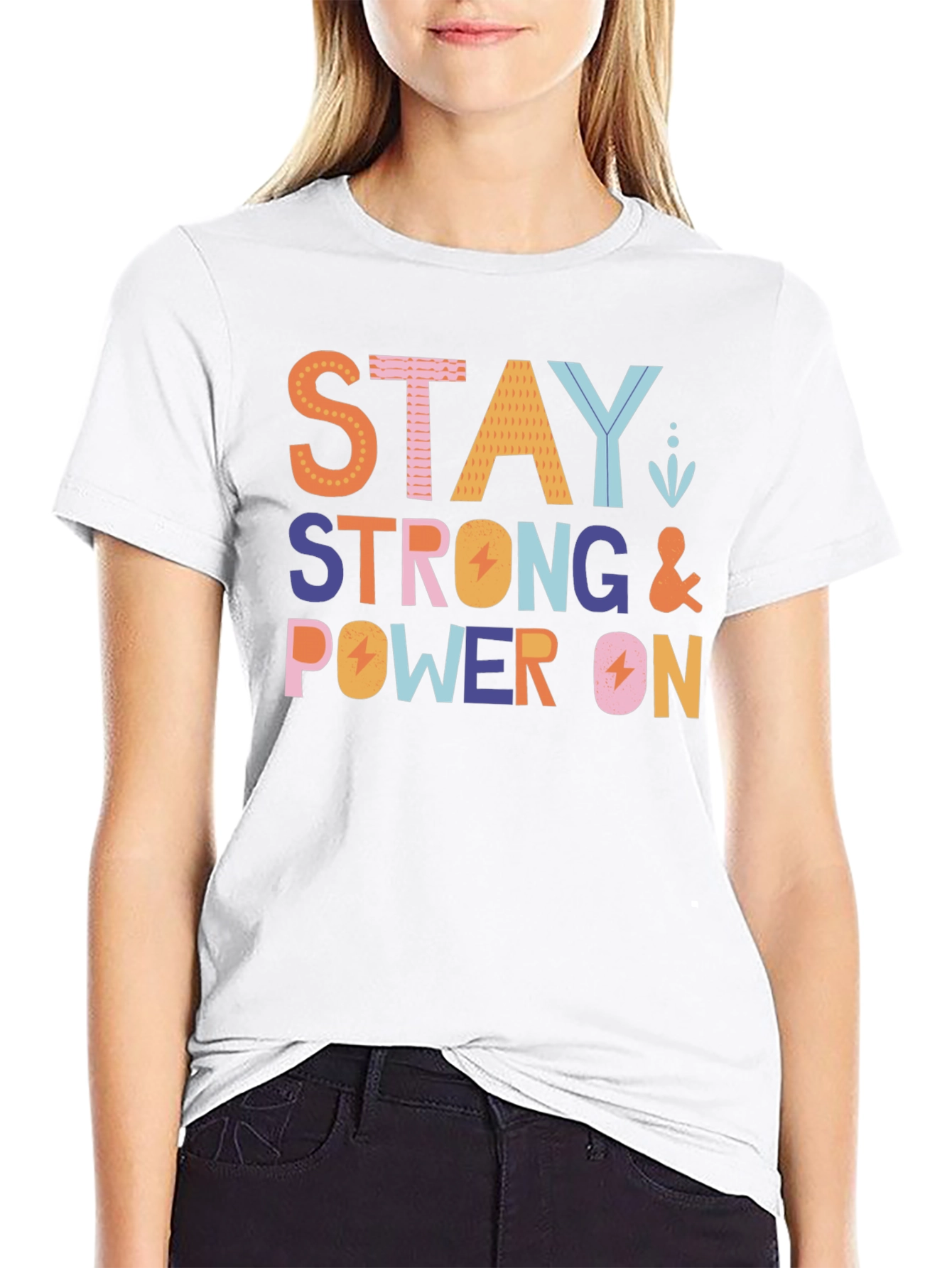 Stay Strong & Power On Black Graphic Tee