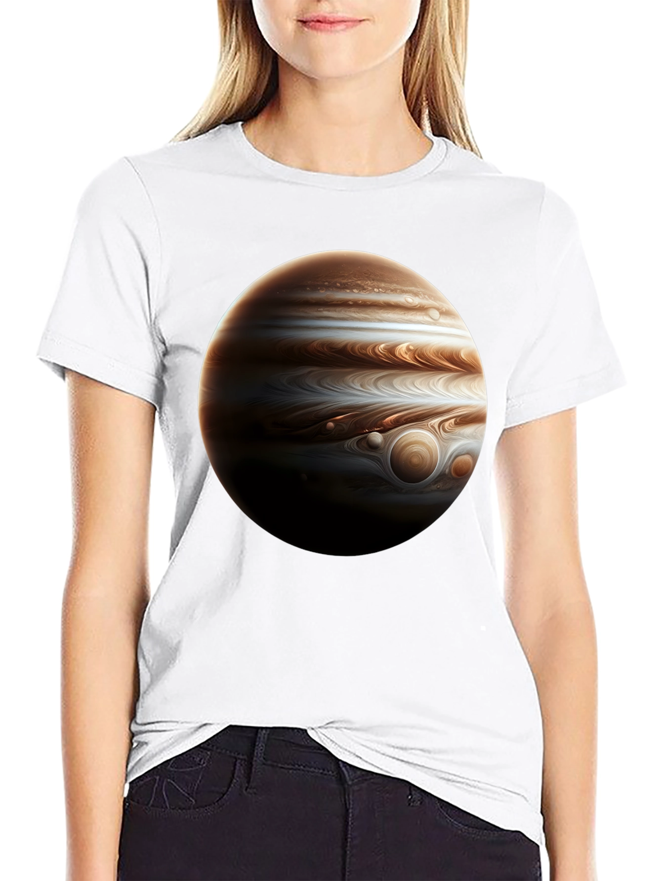 Jupiter Planet Graphic Tee - Black Cotton Casual Wear