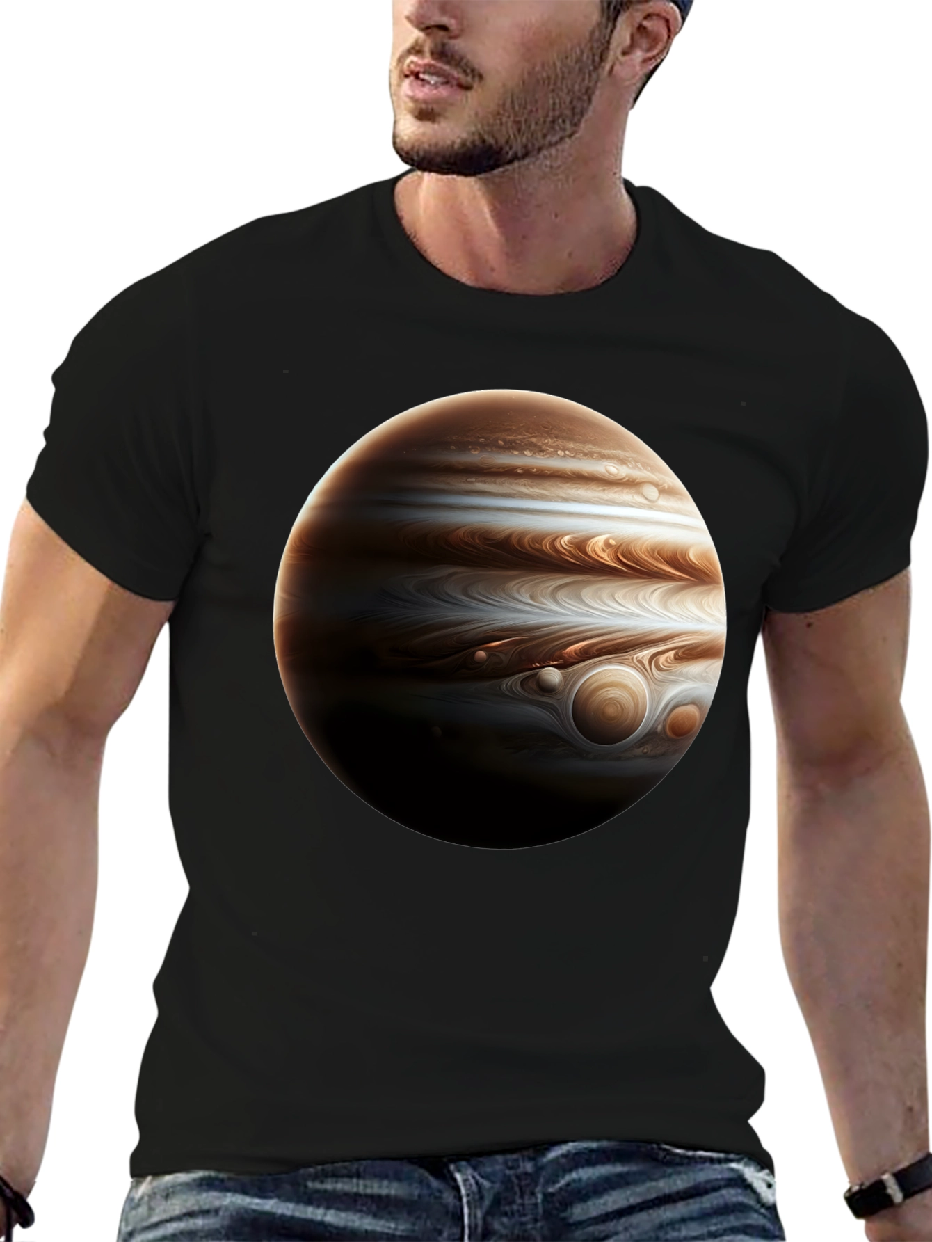 Jupiter Planet Graphic Tee - Black Cotton Casual Wear