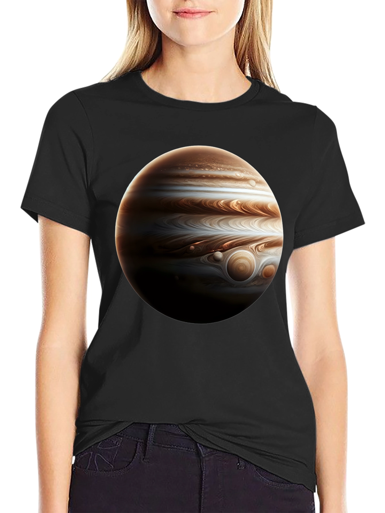 Jupiter Planet Graphic Tee - Black Cotton Casual Wear