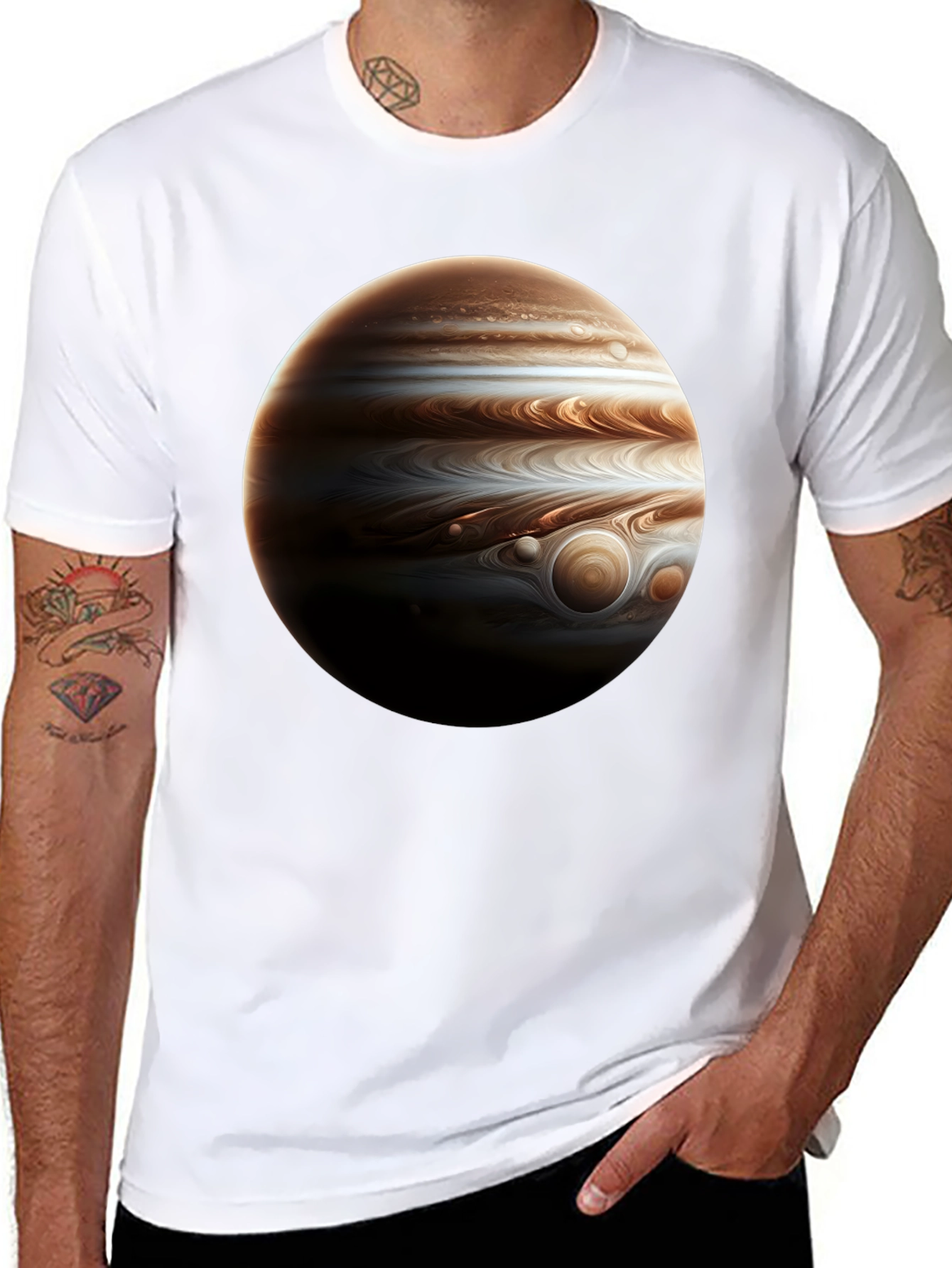 Jupiter Planet Graphic Tee - Black Cotton Casual Wear