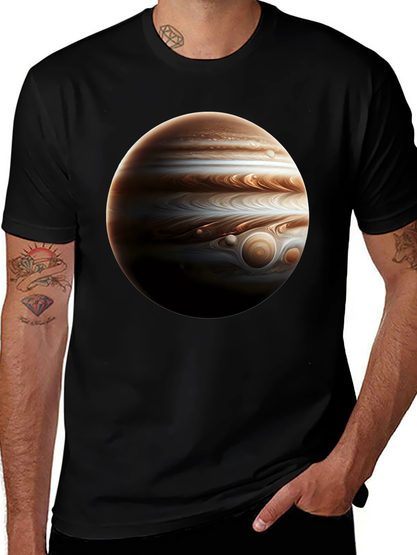 Jupiter Planet Graphic Tee - Black Cotton Casual Wear