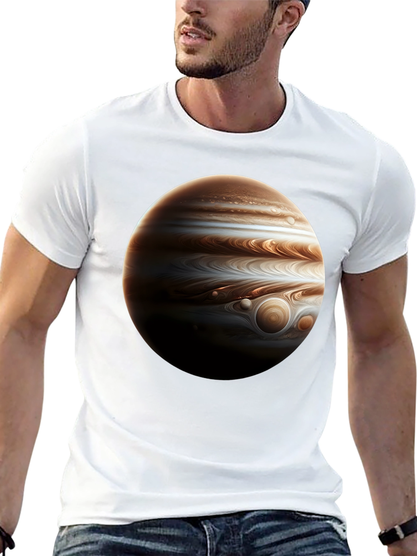 Jupiter Planet Graphic Tee - Black Cotton Casual Wear