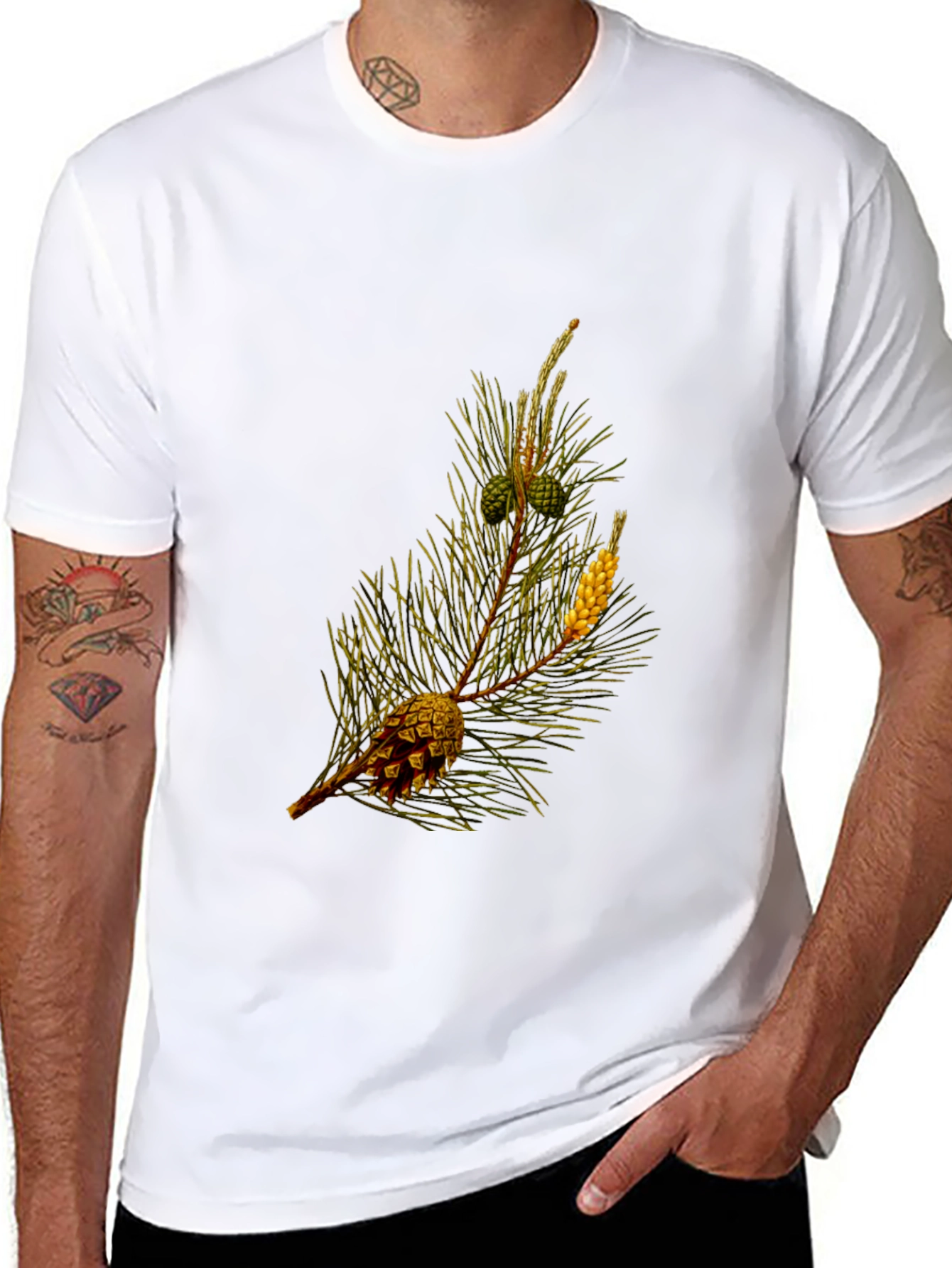 Pine Cone Print Black T-Shirt