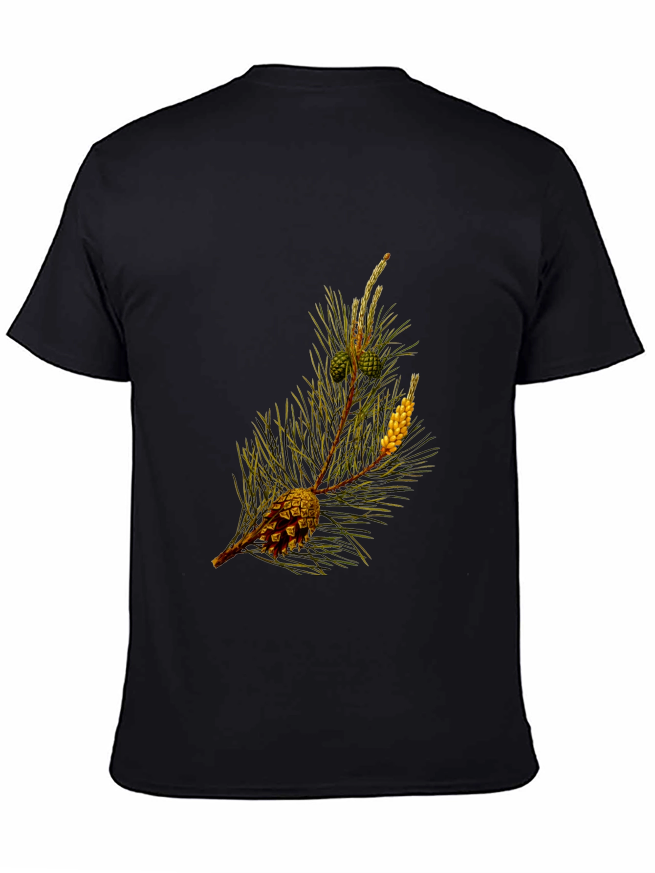 Pine Cone Print Black T-Shirt