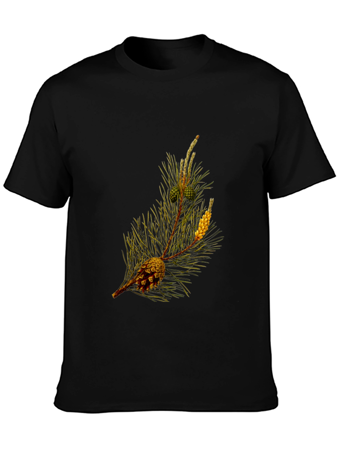 Pine Cone Print Black T-Shirt