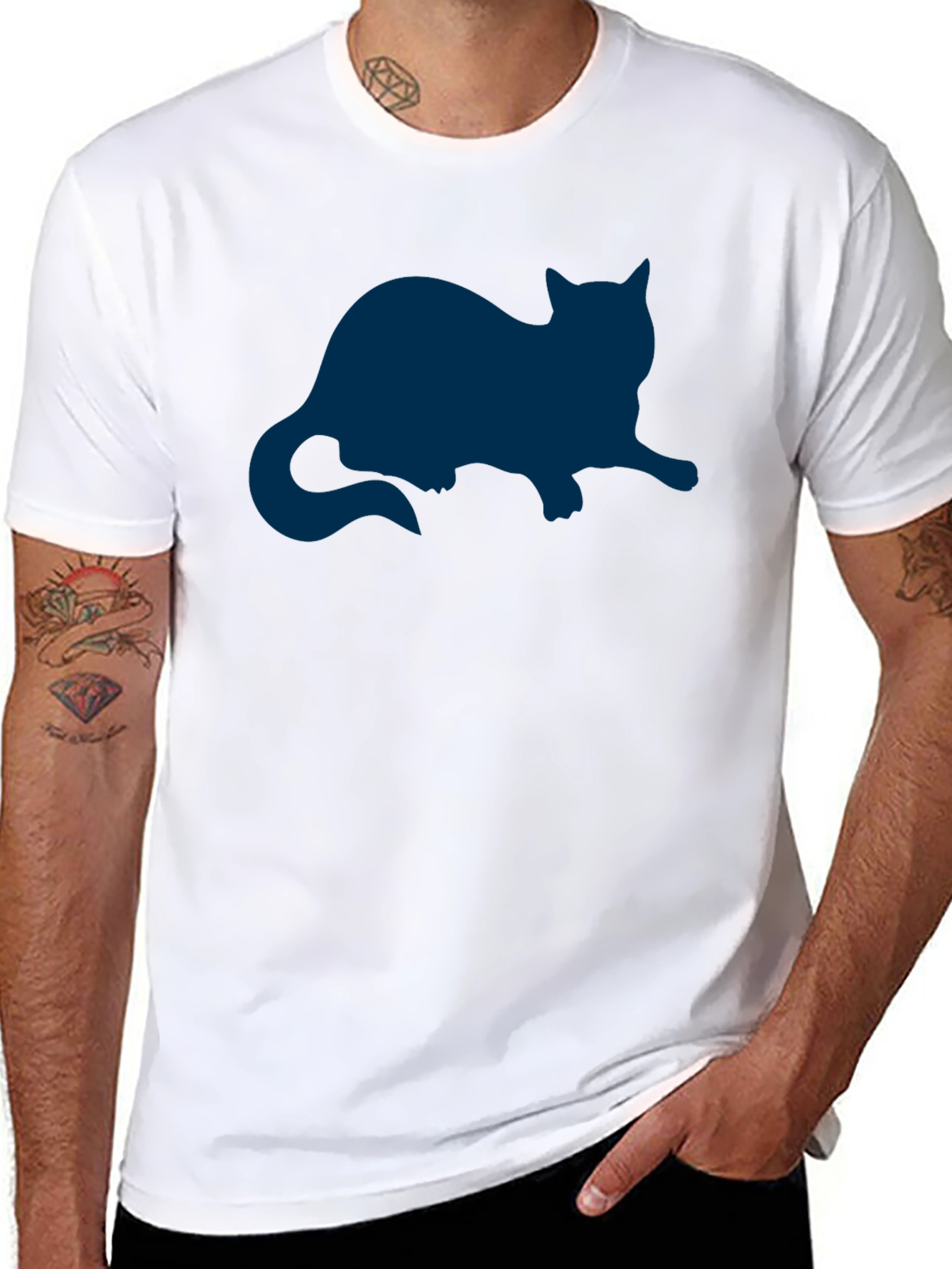Cat Silhouette Graphic Tee - Relaxed Fit