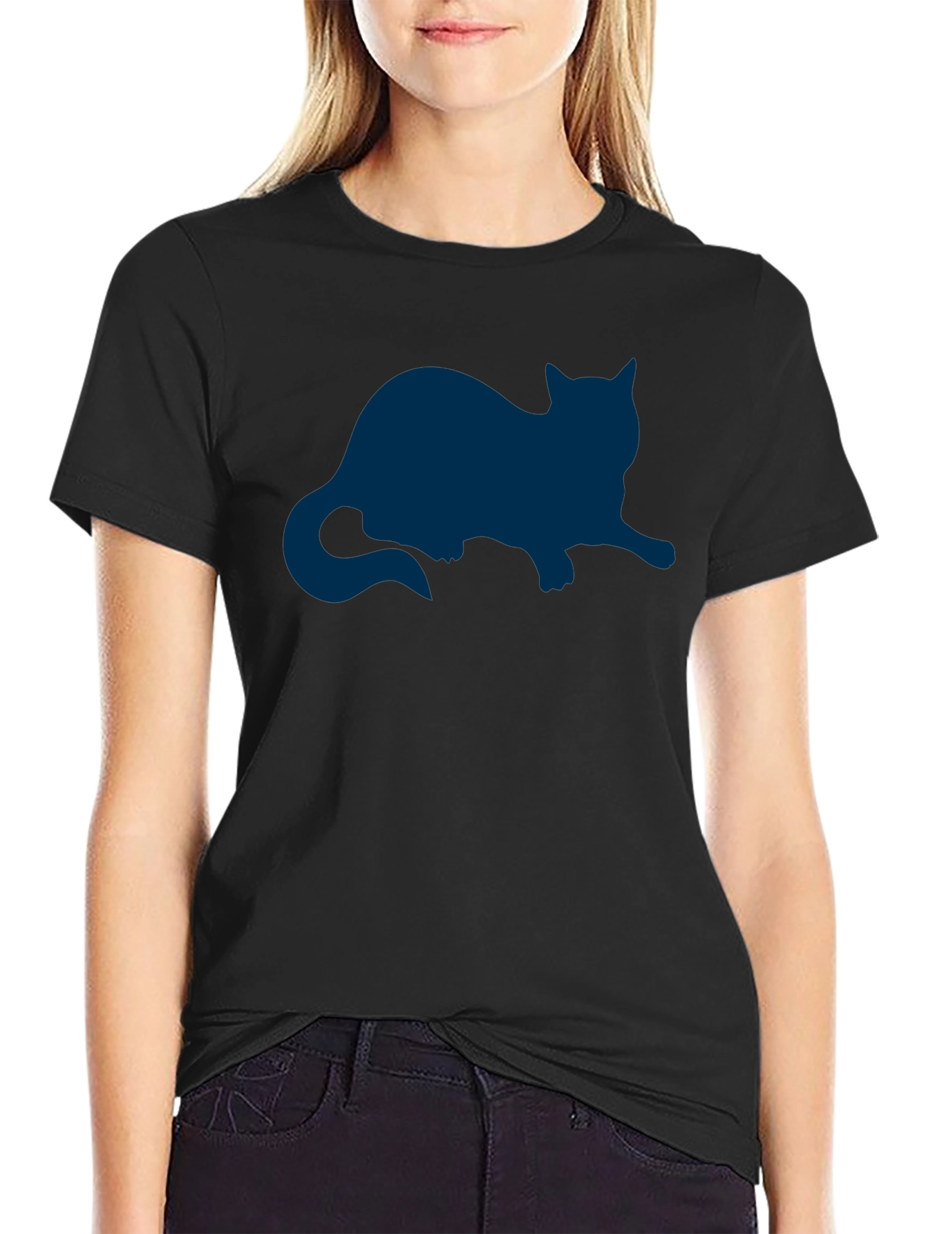 Cat Silhouette Graphic Tee - Relaxed Fit