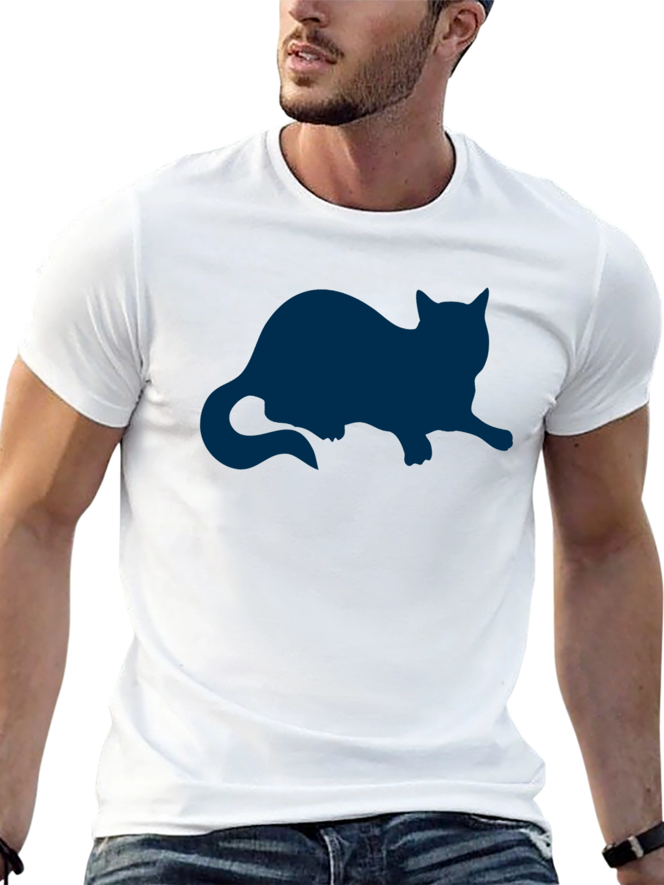 Cat Silhouette Graphic Tee - Relaxed Fit
