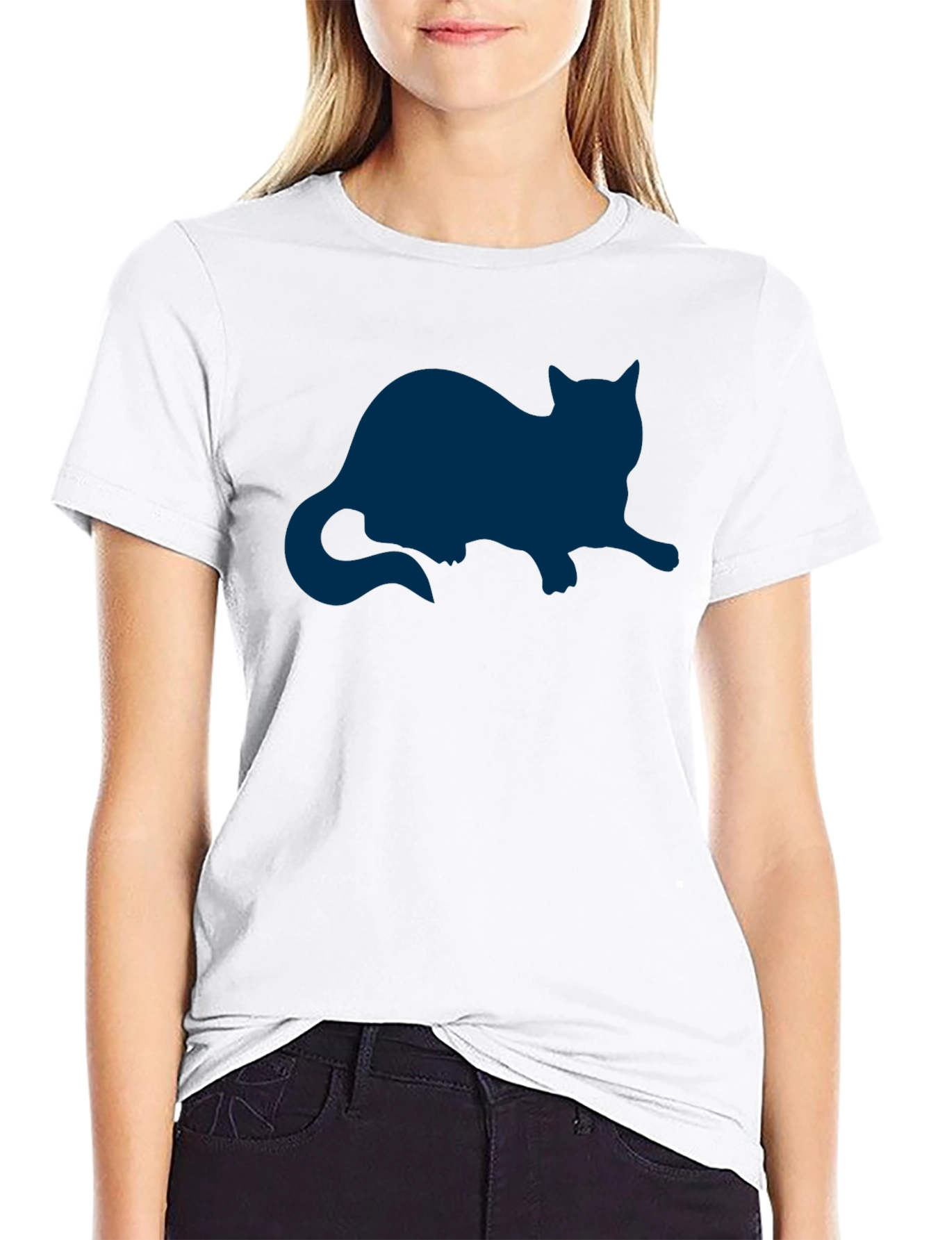 Cat Silhouette Graphic Tee - Relaxed Fit