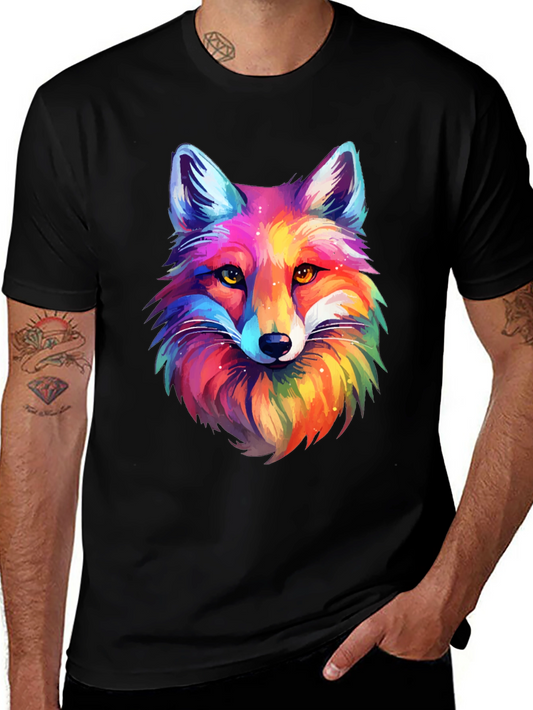 Vibrant Rainbow Fox Graphic Tee - Unisex Black T-Shirt