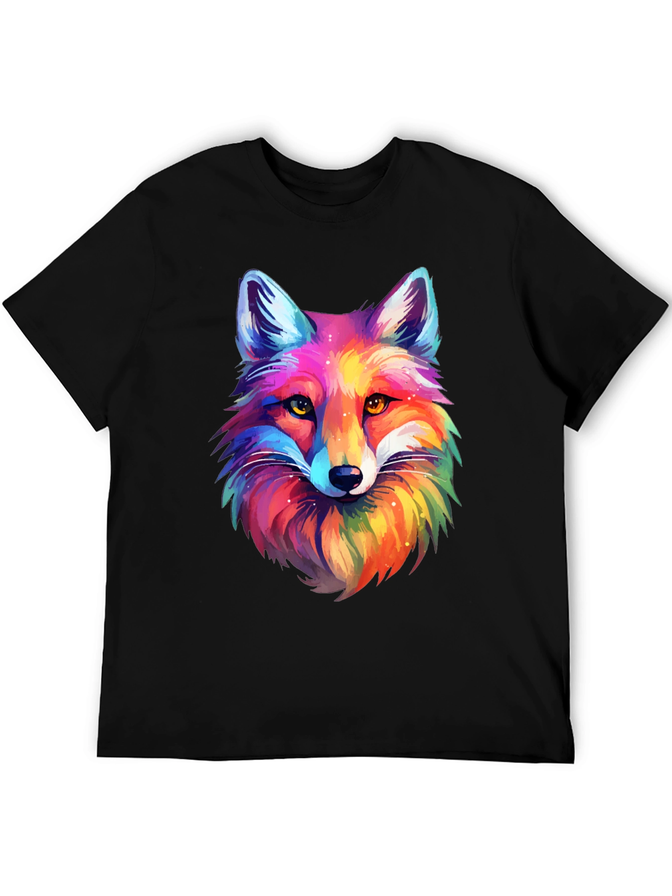 Vibrant Rainbow Fox Graphic Tee - Unisex Black T-Shirt