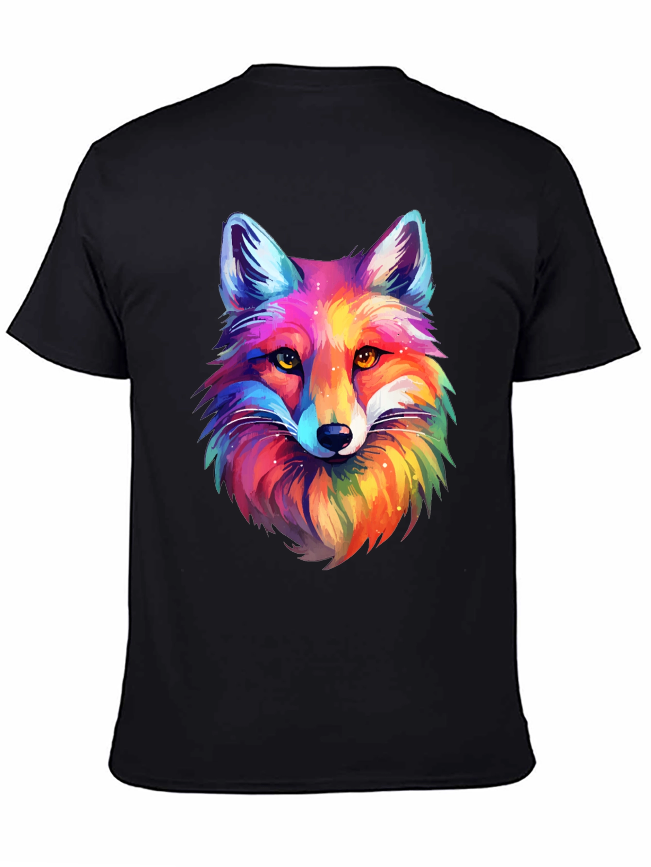 Vibrant Rainbow Fox Graphic Tee - Unisex Black T-Shirt