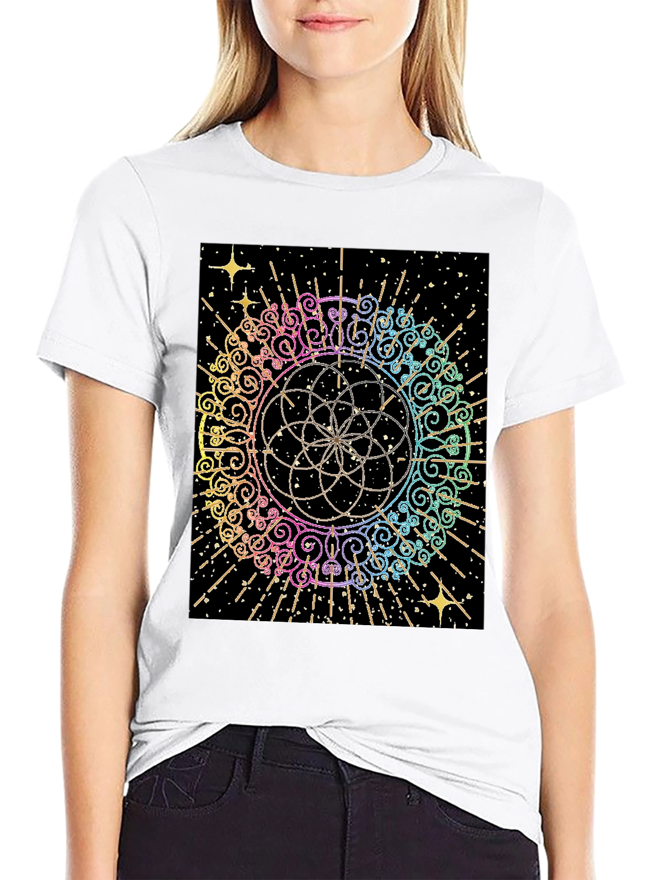 Geometric Rainbow Mandala Graphic T-Shirt
