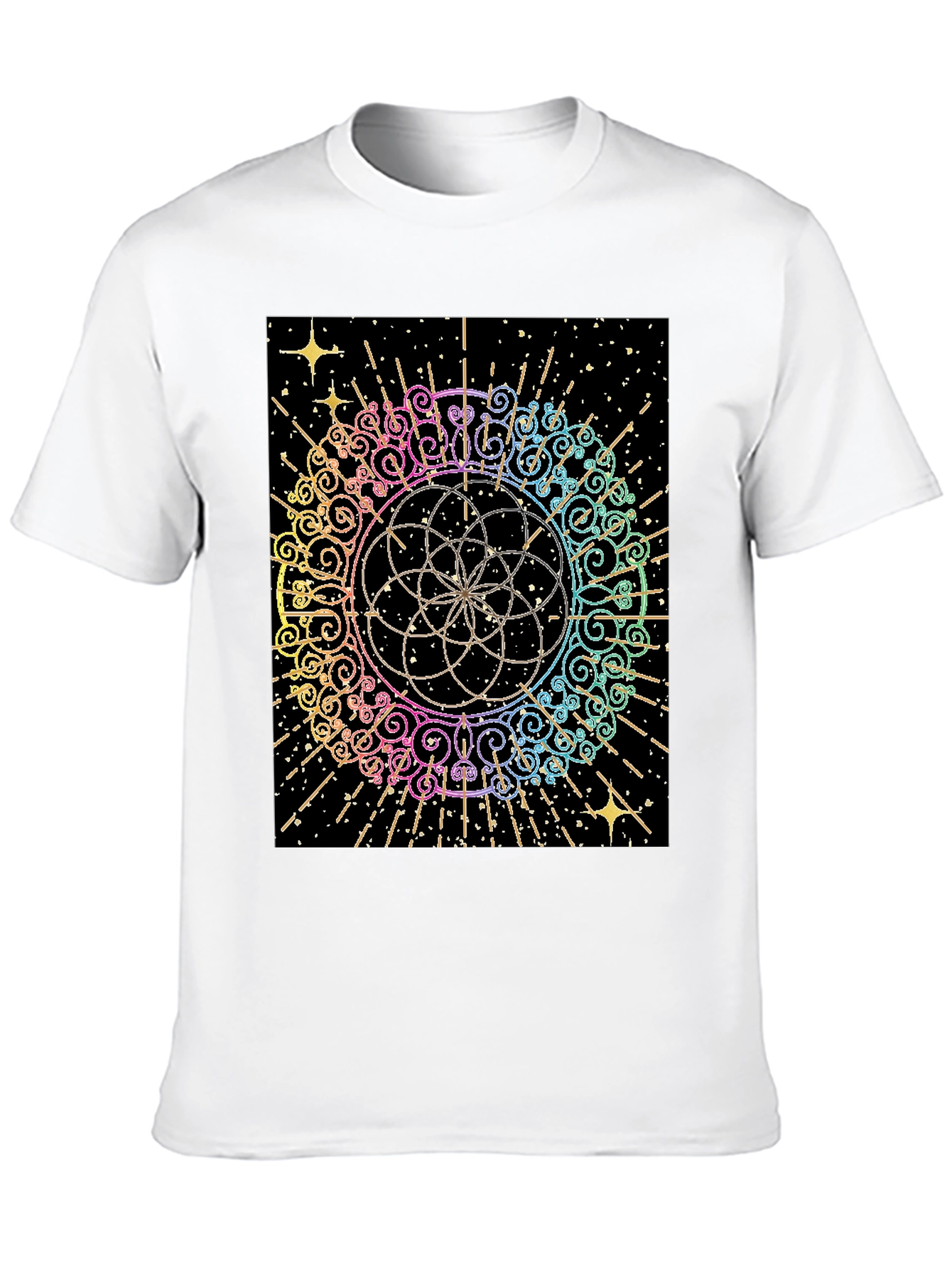 Geometric Rainbow Mandala Graphic T-Shirt
