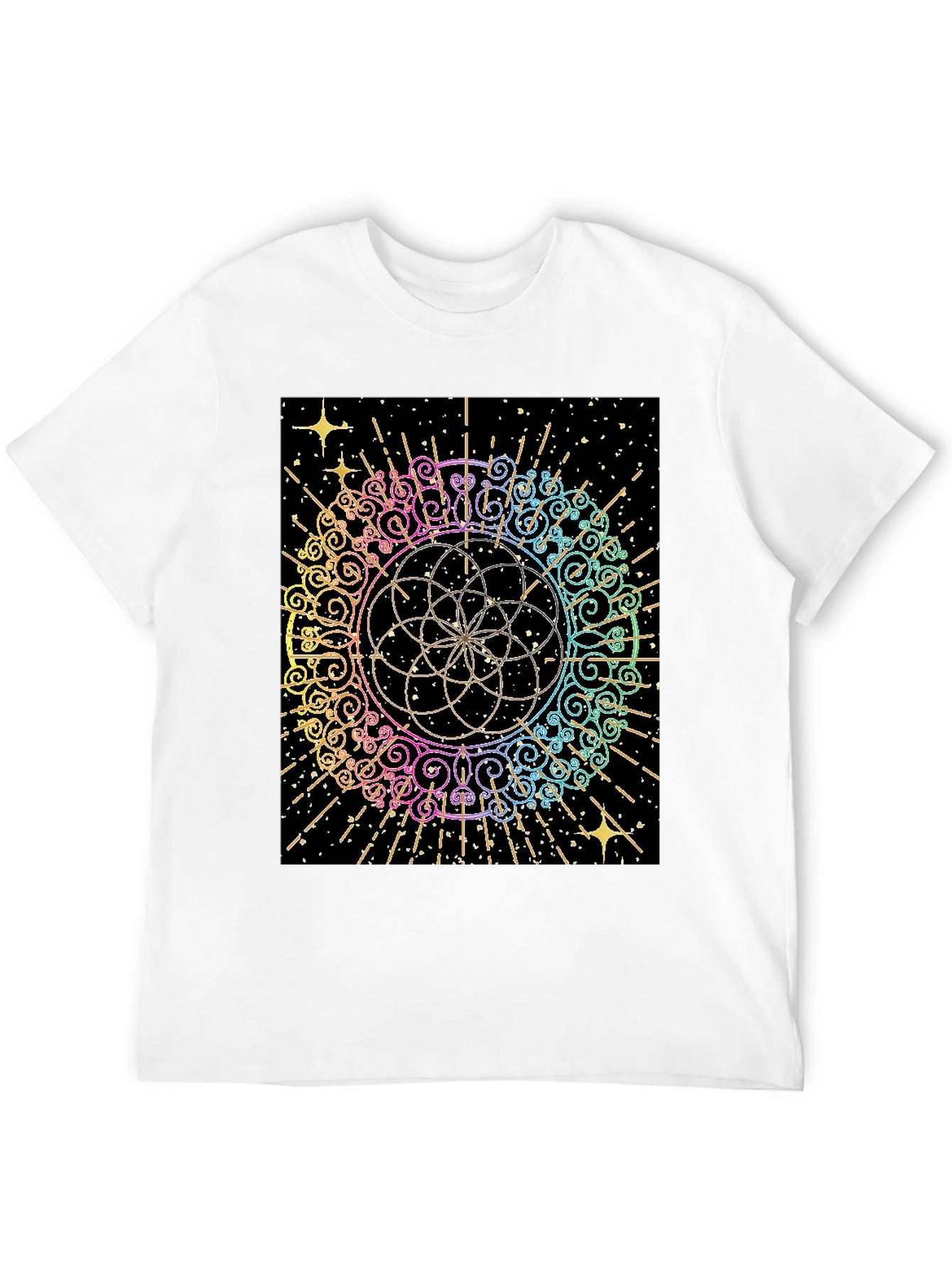 Geometric Rainbow Mandala Graphic T-Shirt
