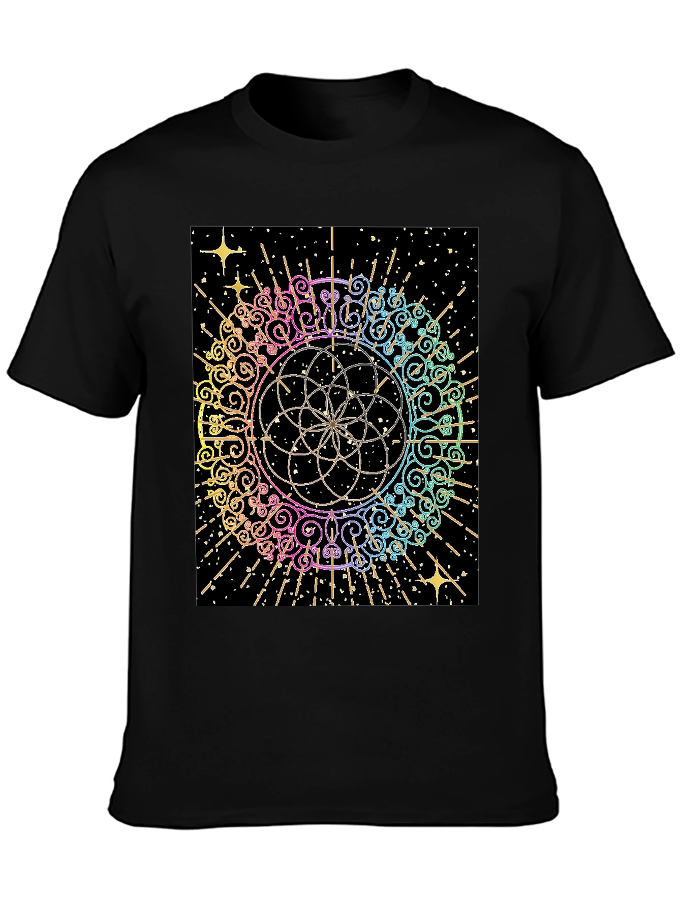 Geometric Rainbow Mandala Graphic T-Shirt