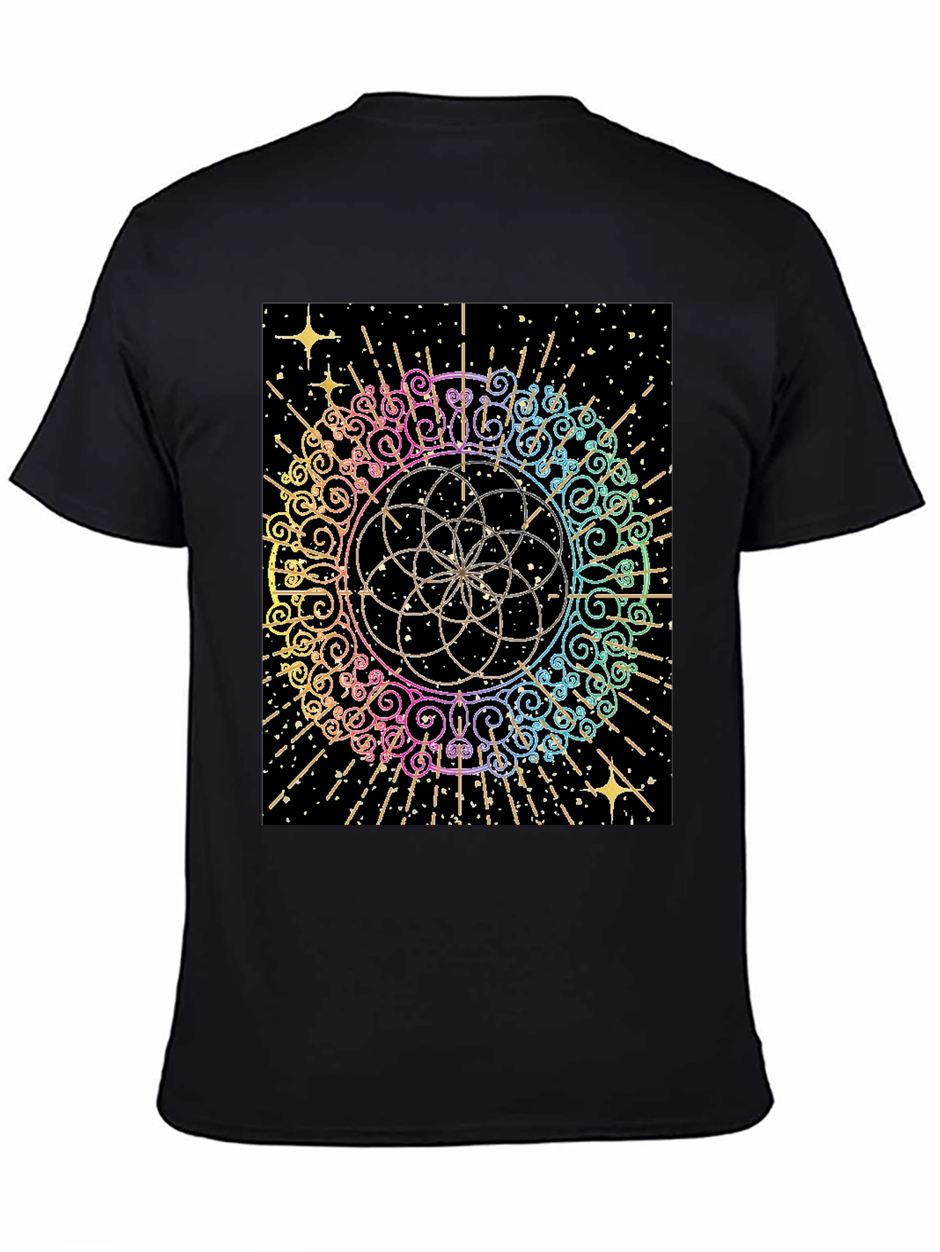 Geometric Rainbow Mandala Graphic T-Shirt