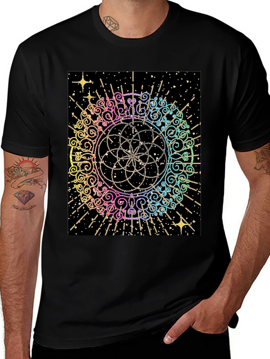 Geometric Rainbow Mandala Graphic T-Shirt