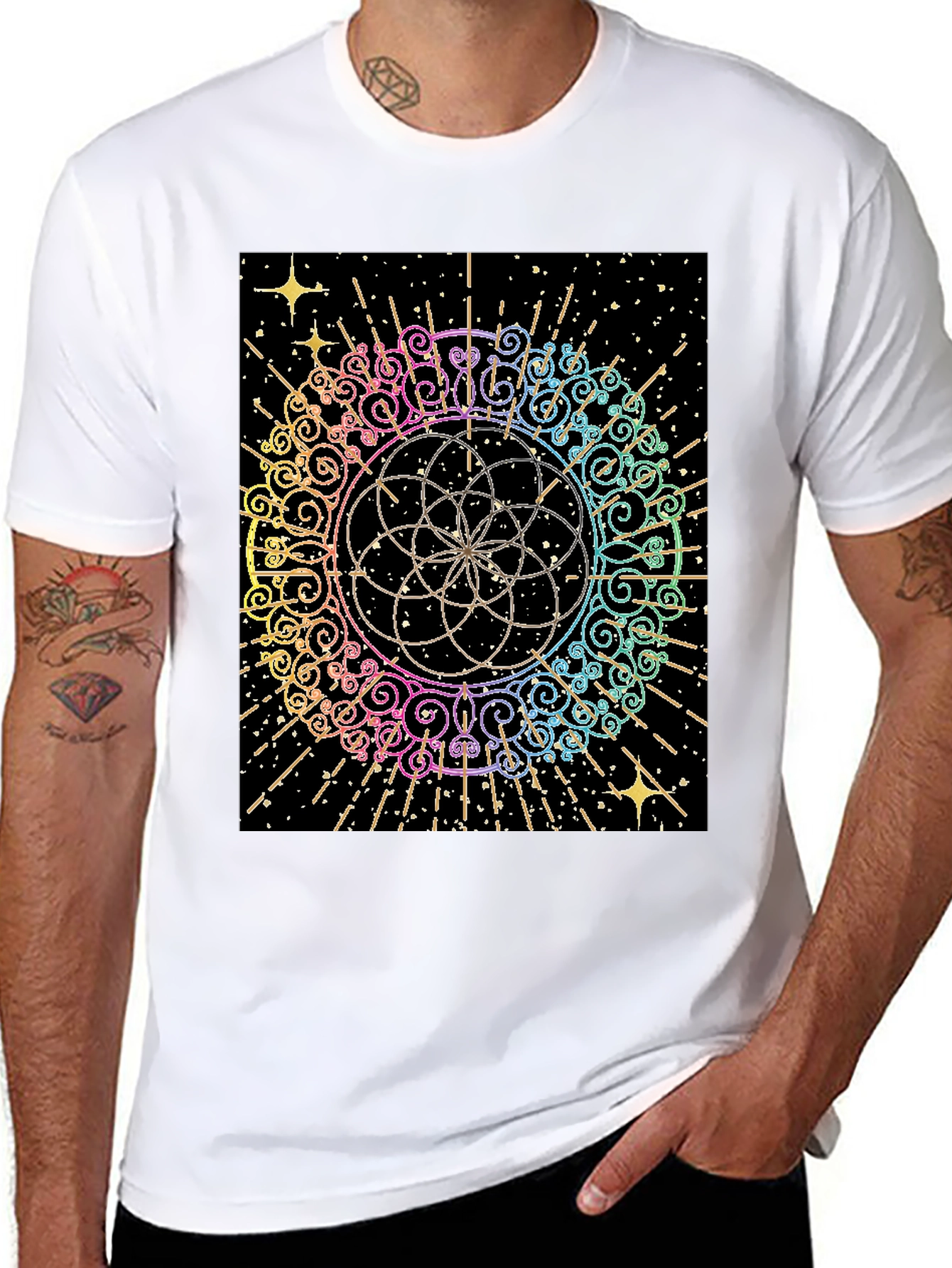Geometric Rainbow Mandala Graphic T-Shirt